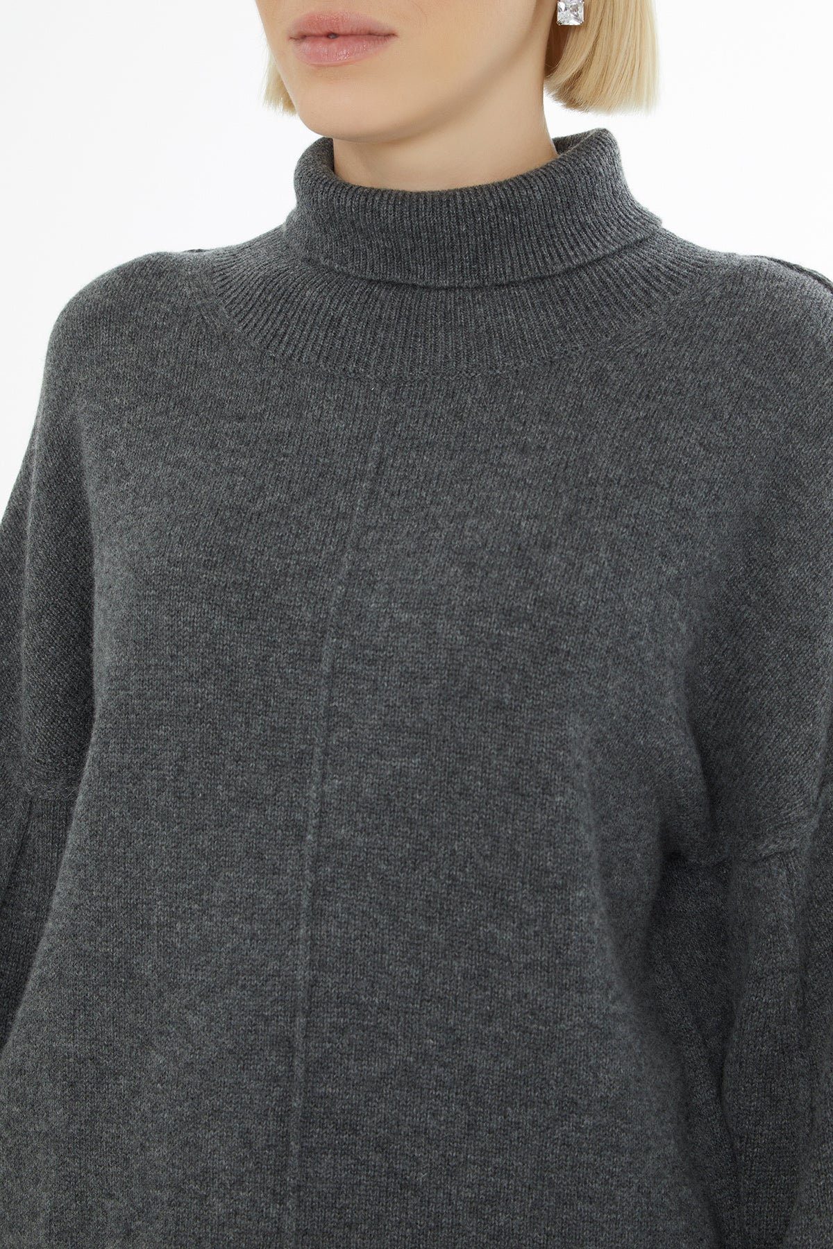 Grey Long-Sleeve Turtleneck Sweater