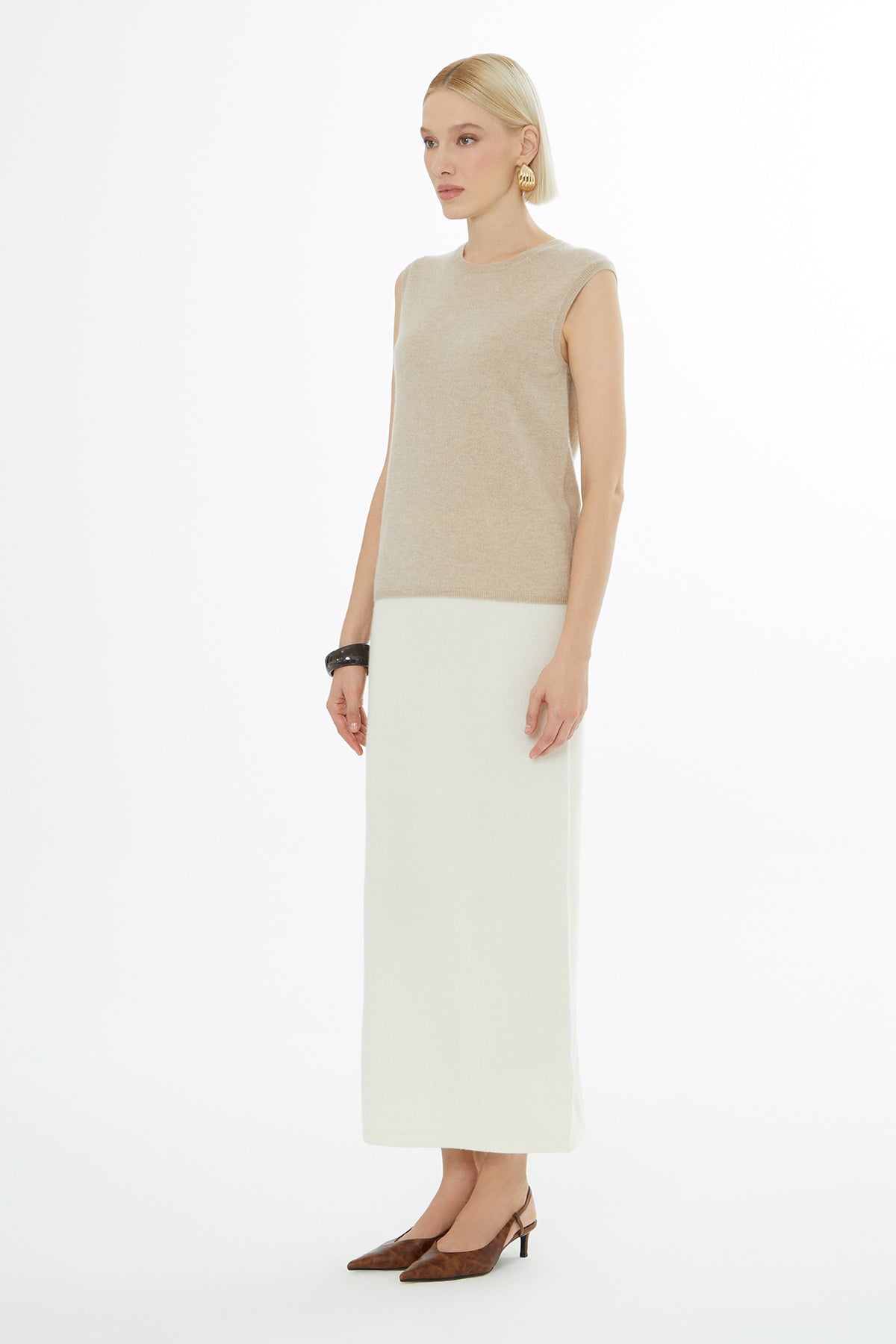 Beige Sleeveless Round-Neck Blous