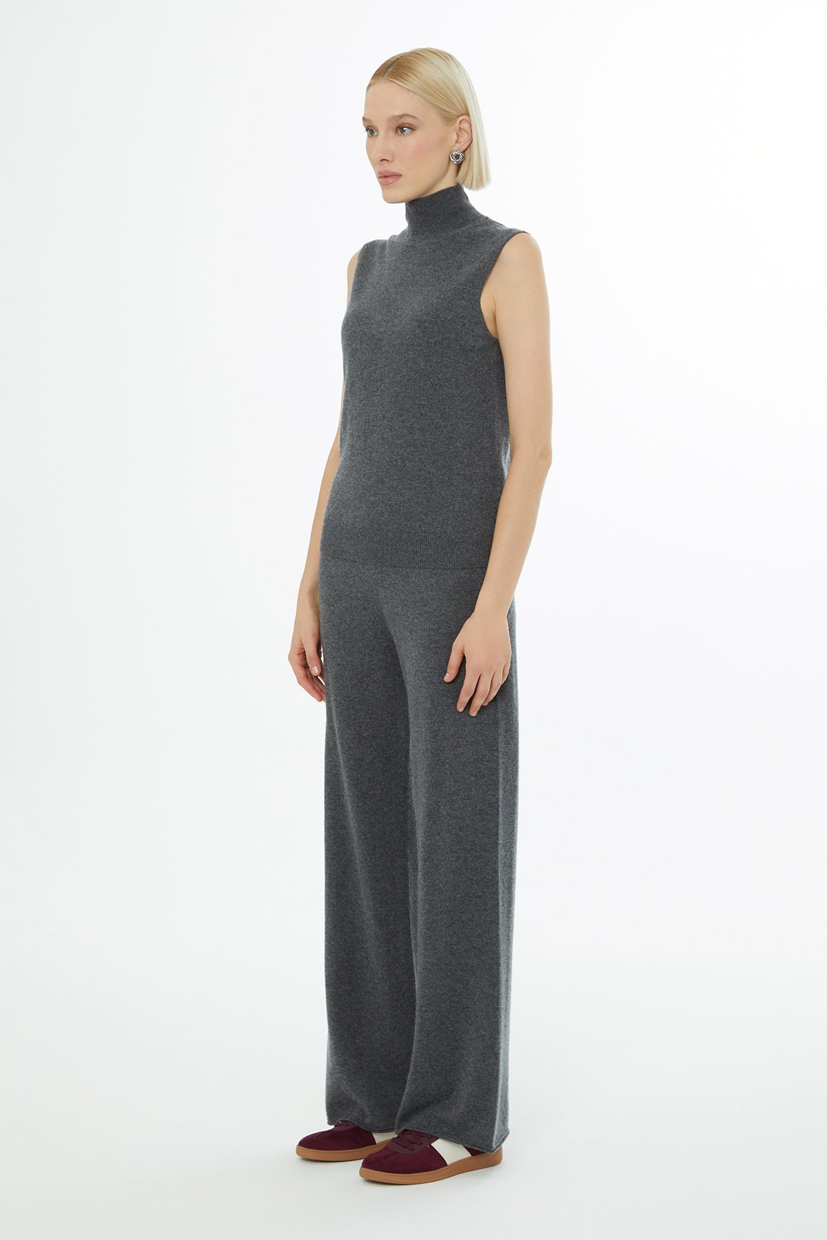 Grey Sleeveless Turtleneck Blouse
