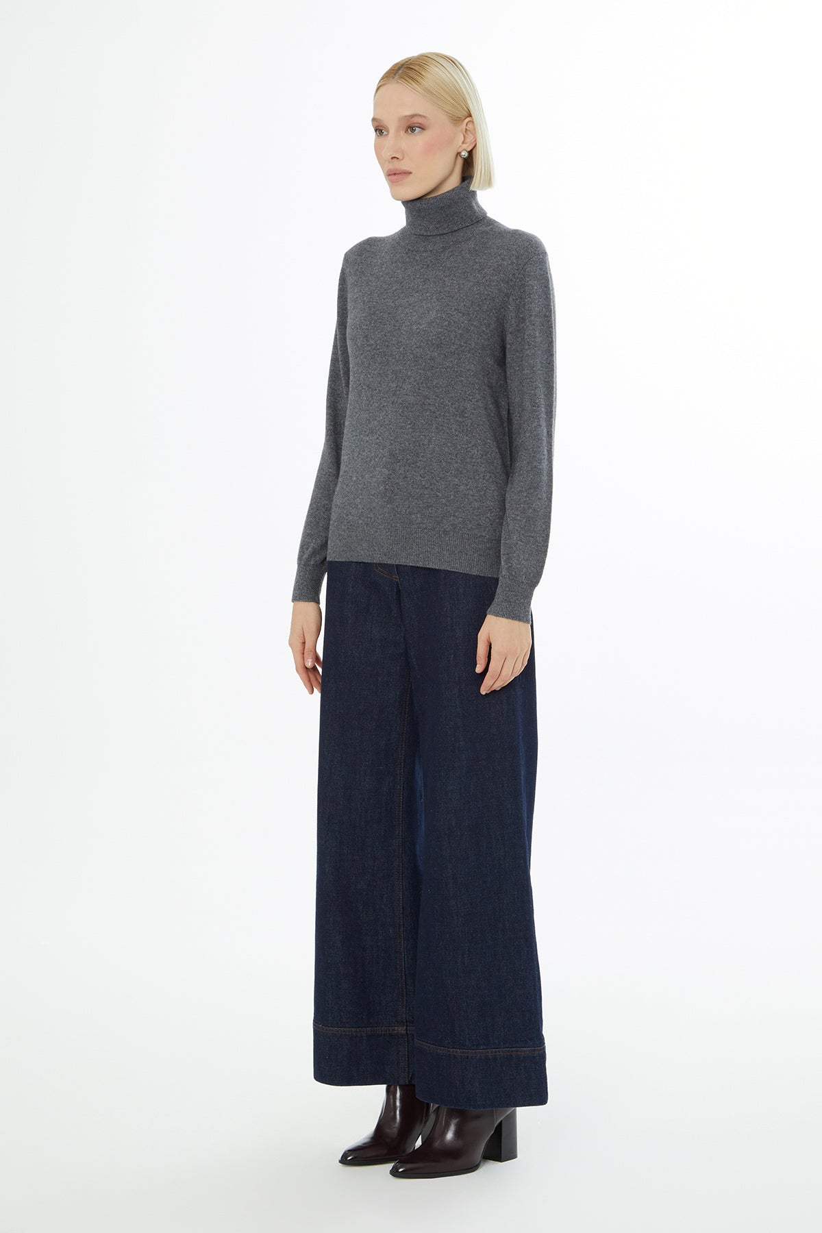 Grey Turtleneck Knit Blouse
