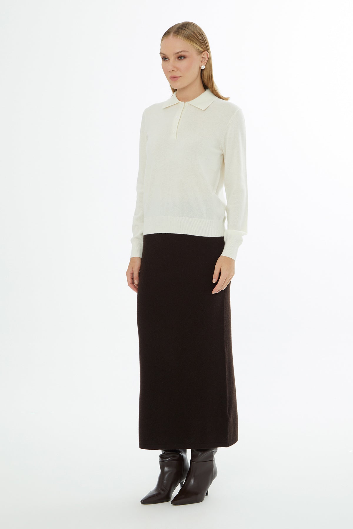 Shirt Collar Sweater with Button Closure N