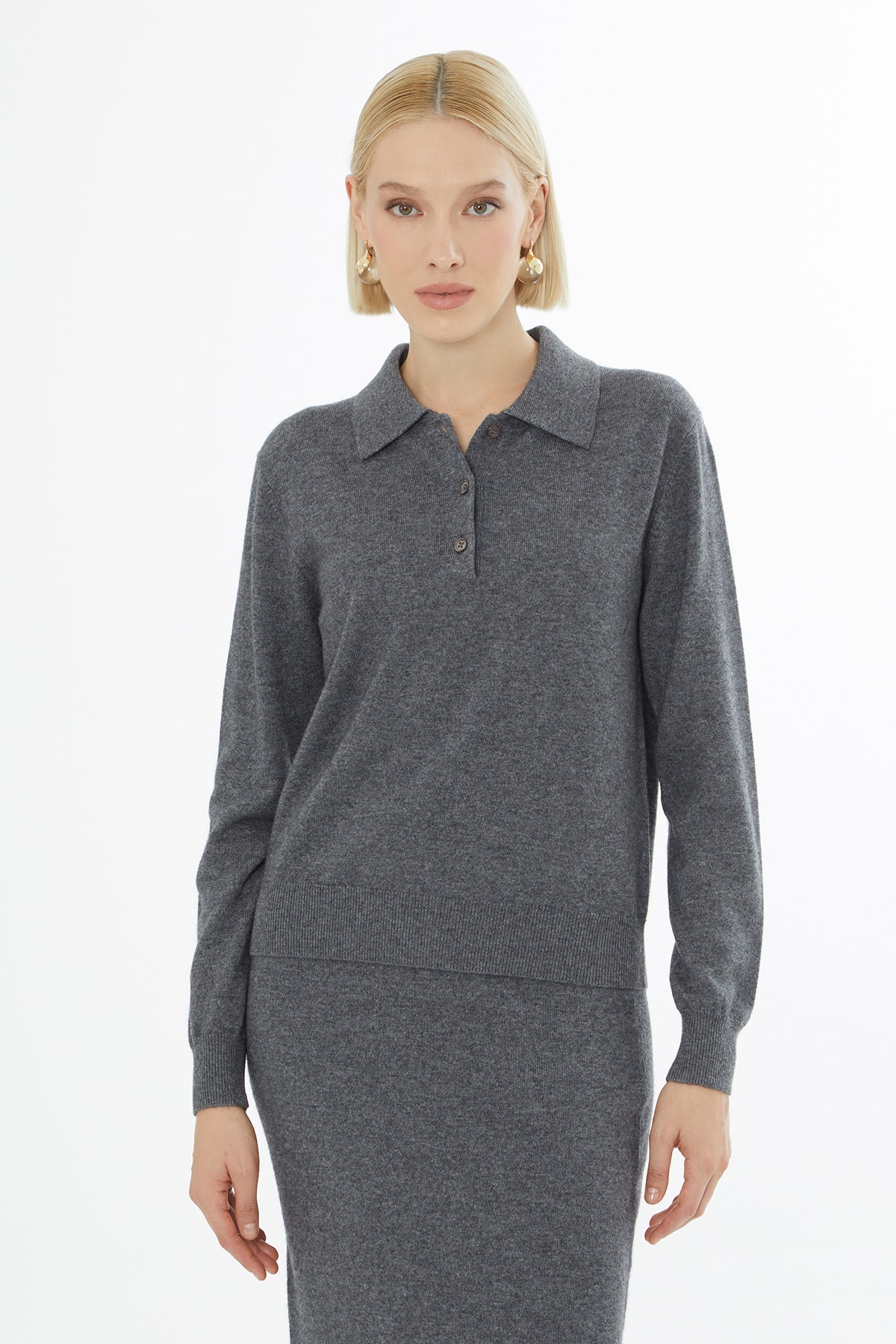 Grey Sweater with Shirt Collar