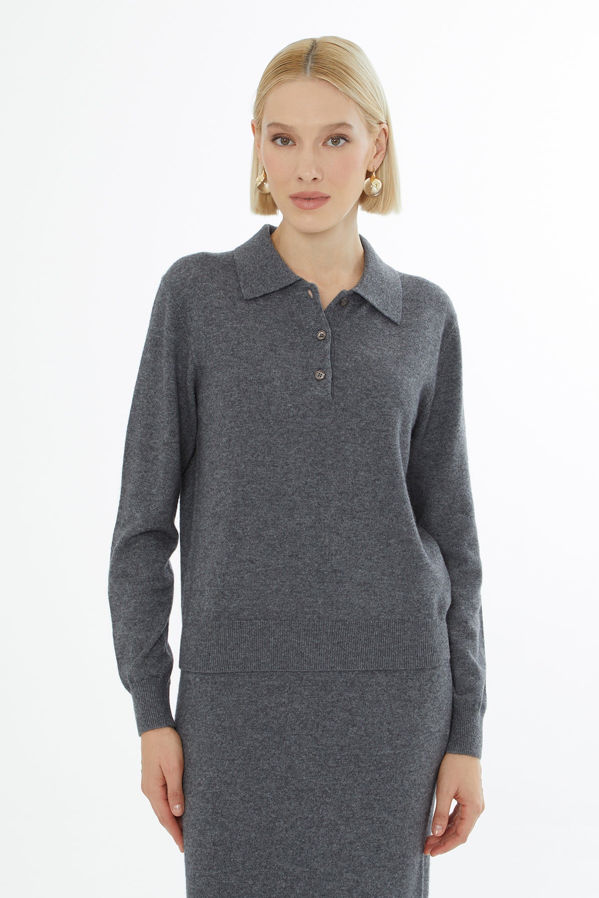 Shirt Collar Sweater with Button Closure N