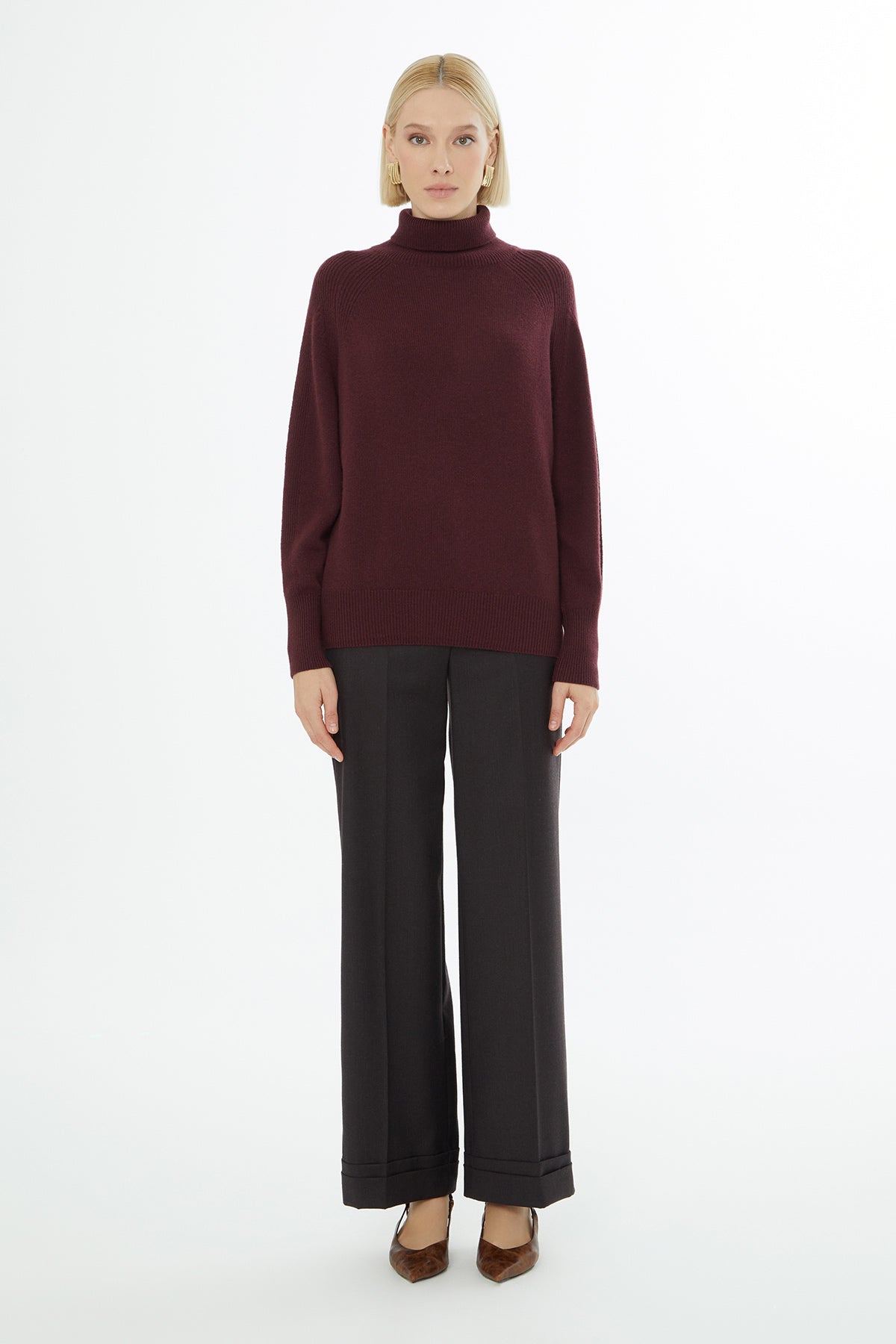 Burgundy Long-Sleeve Turtleneck Sweater
