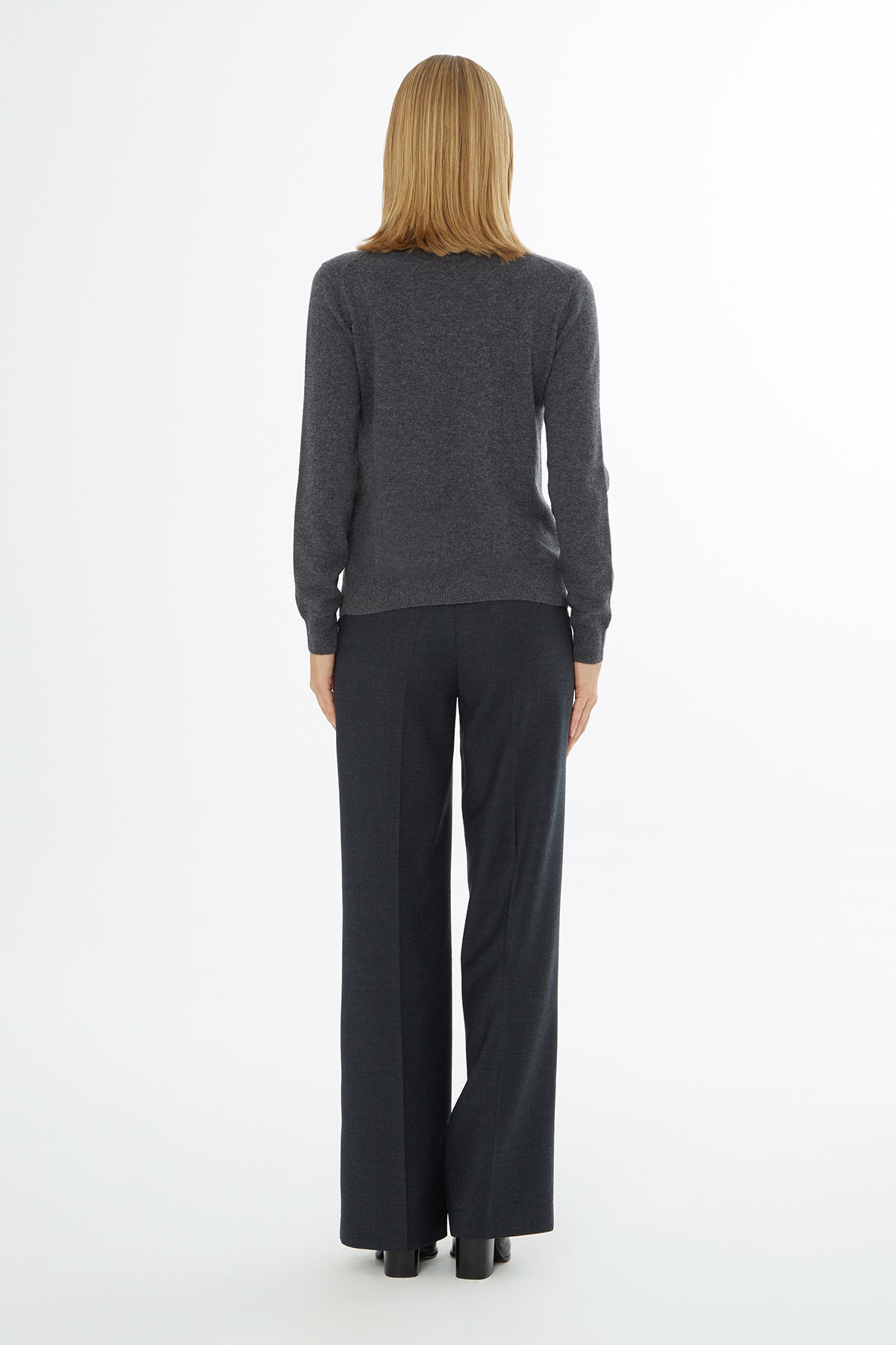 Grey Turtleneck Long-Sleeve Knit Sweater