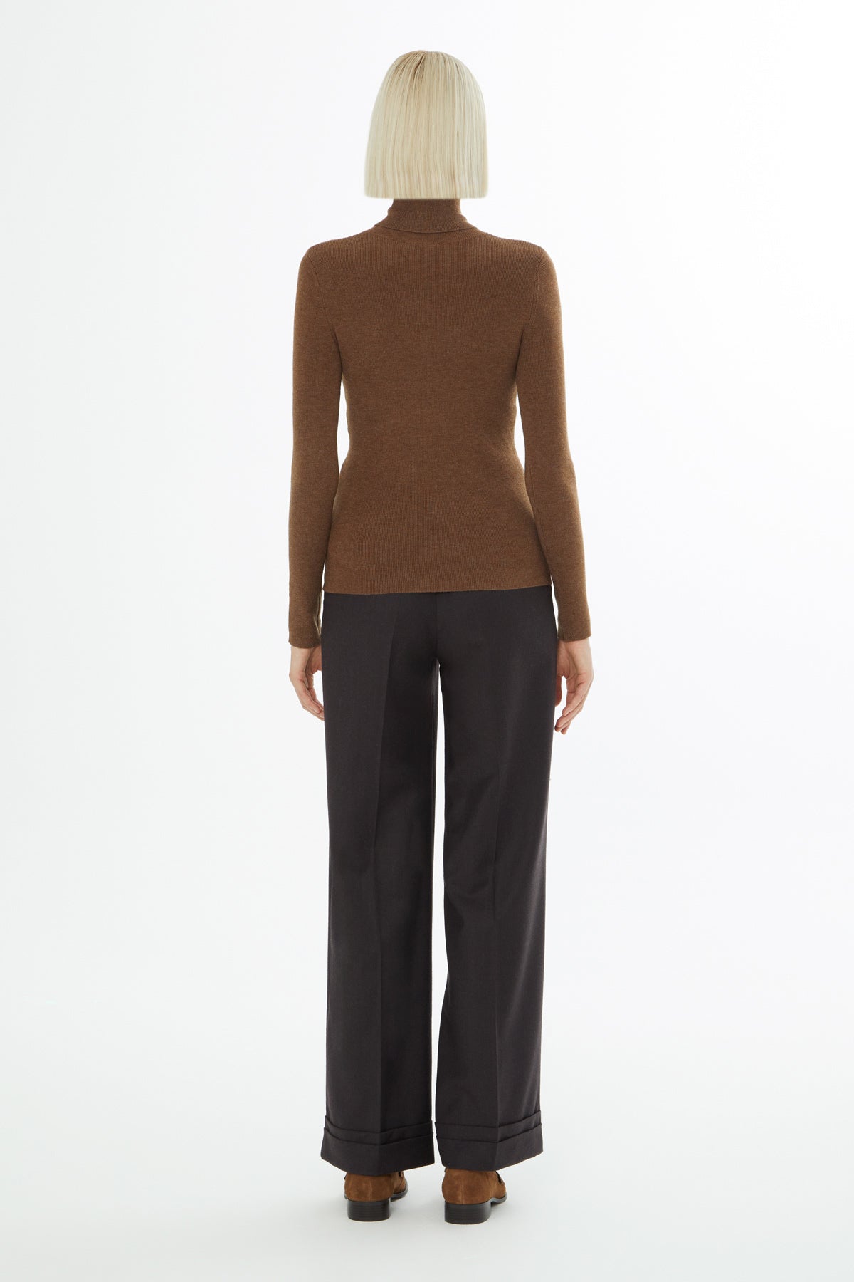 Beige High-Neck Knit Sweater