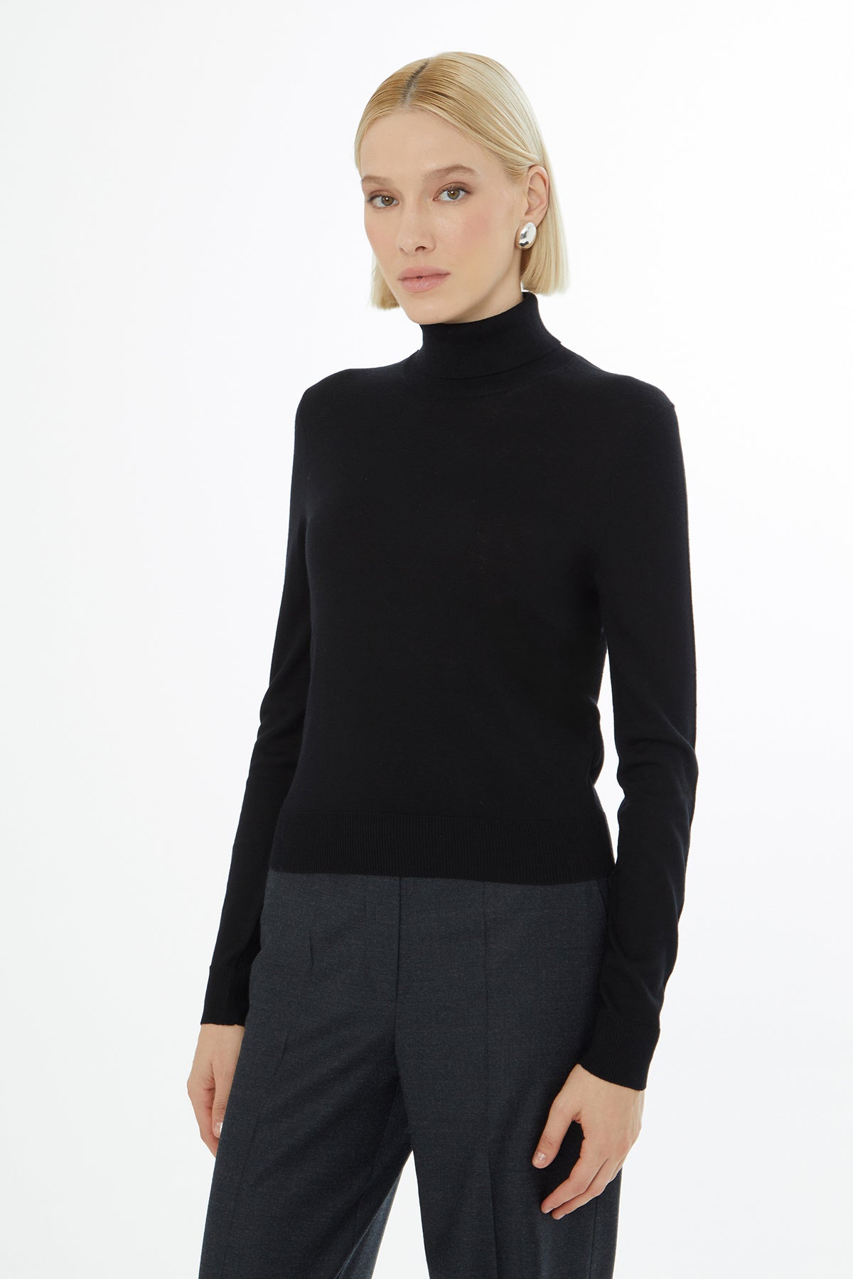 Black Turtleneck Knit Sweater