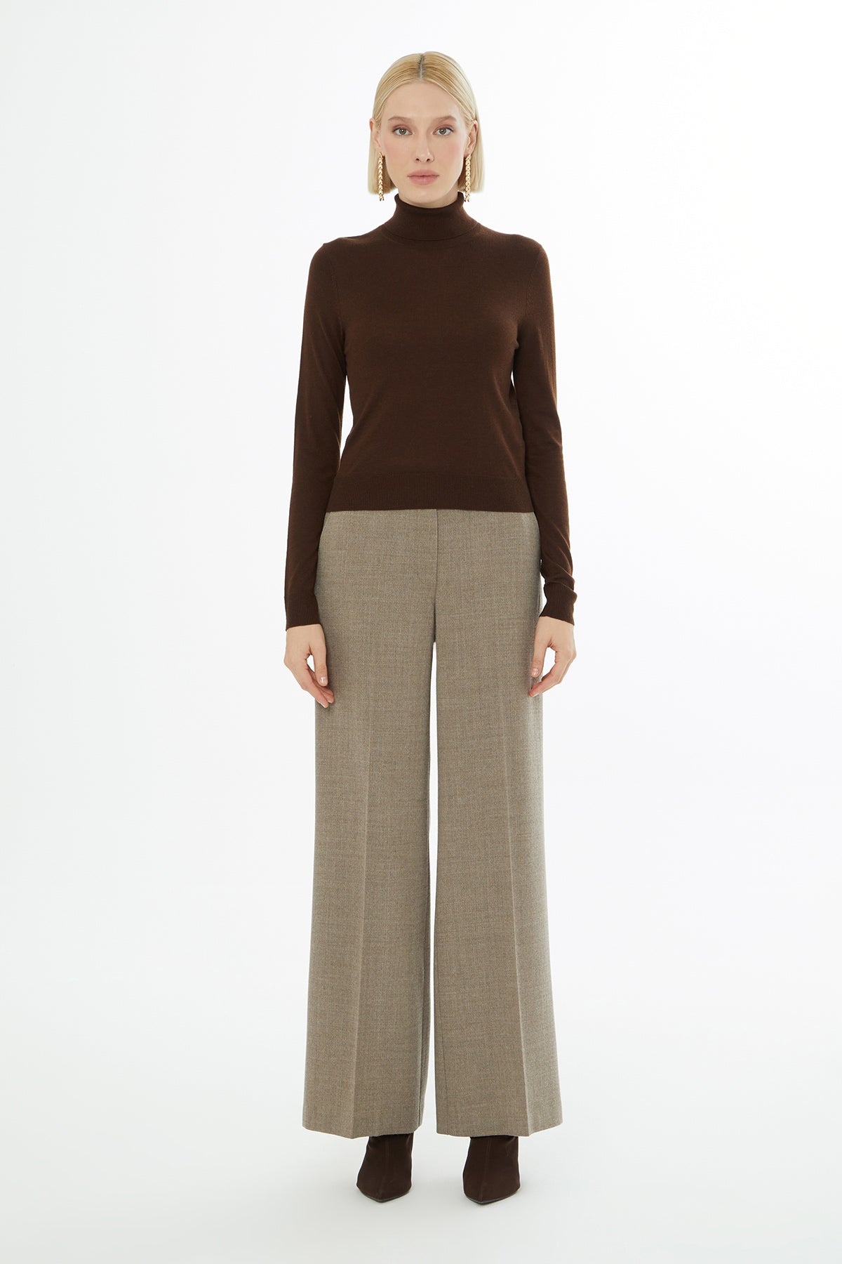 Dark Brown Turtleneck Knit Sweater