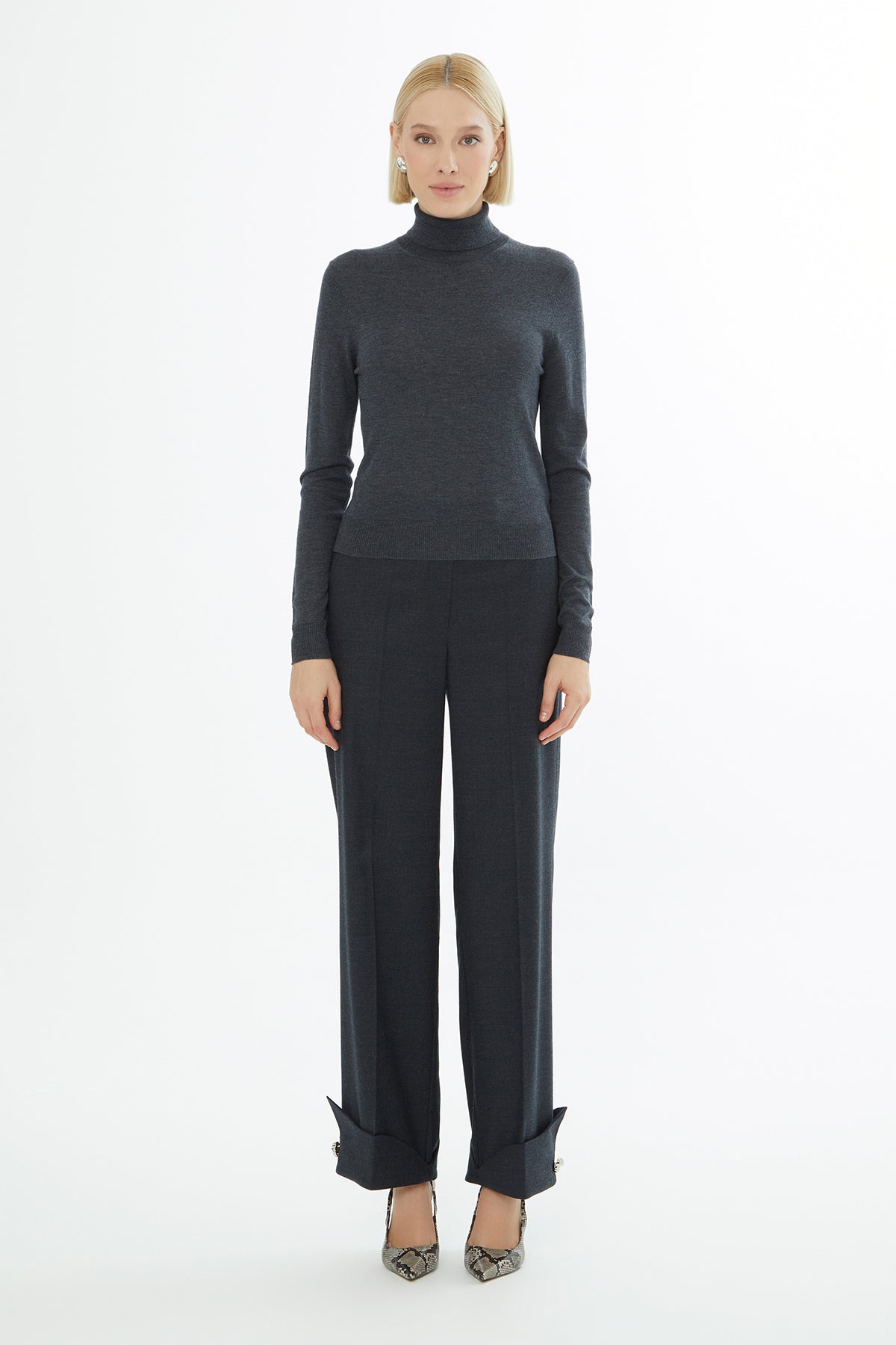 Grey Turtleneck Knit Sweater