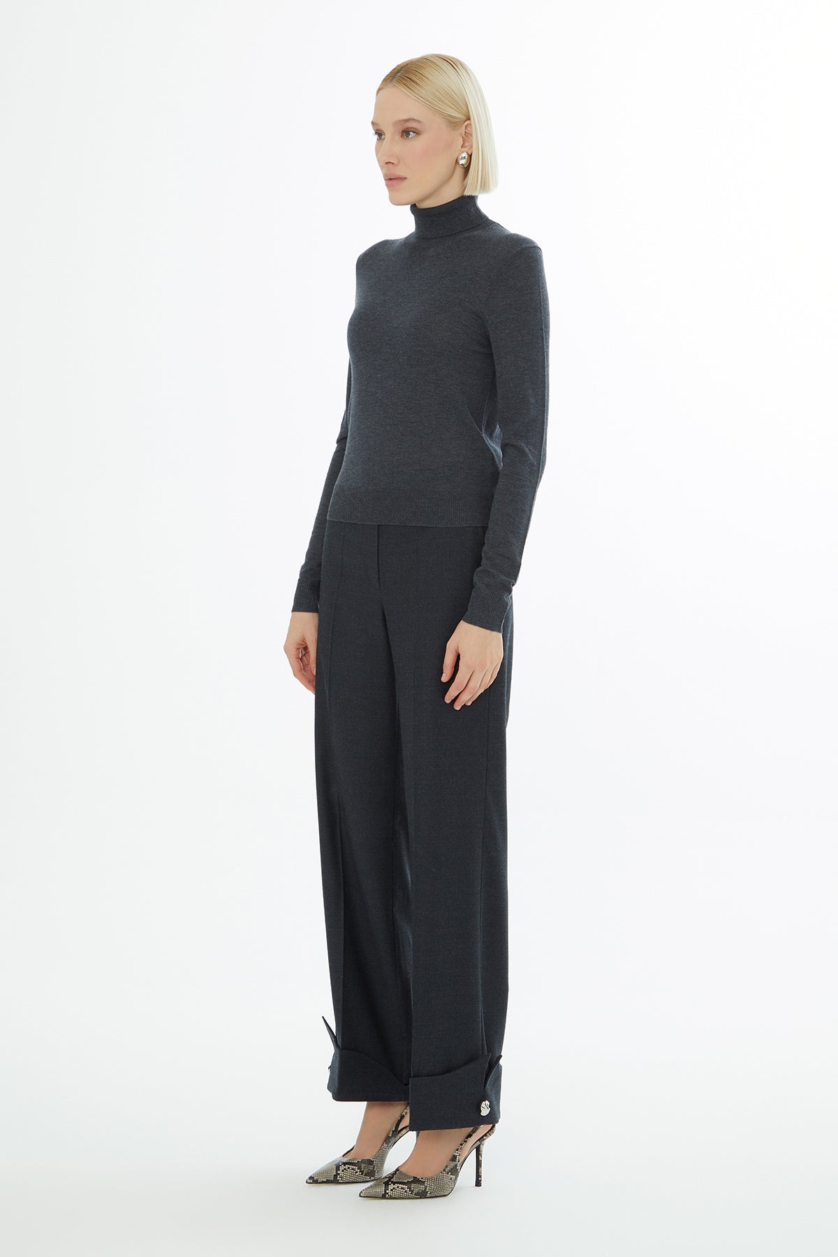 Grey Turtleneck Knit Sweater