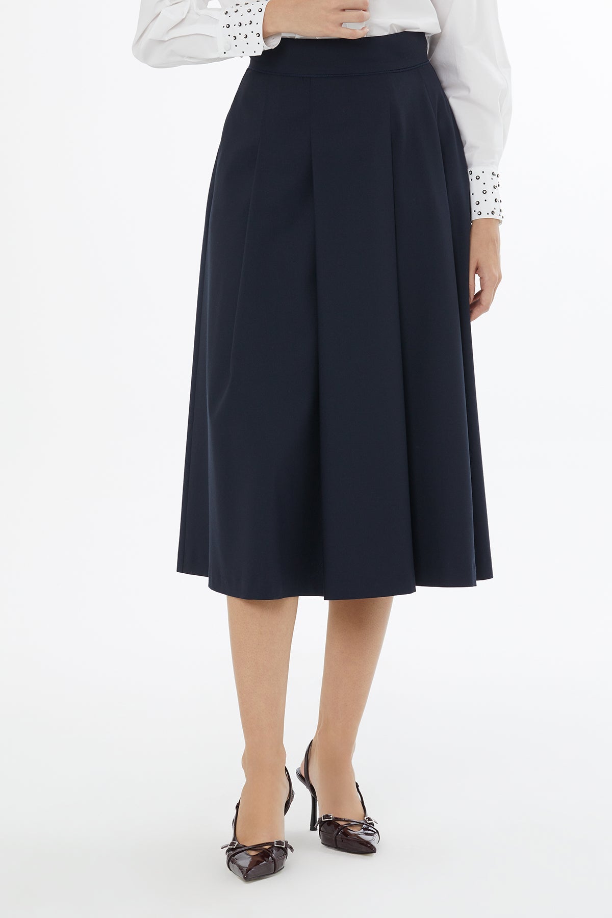 Pleated Skirt with Back Center Hidden Zipper