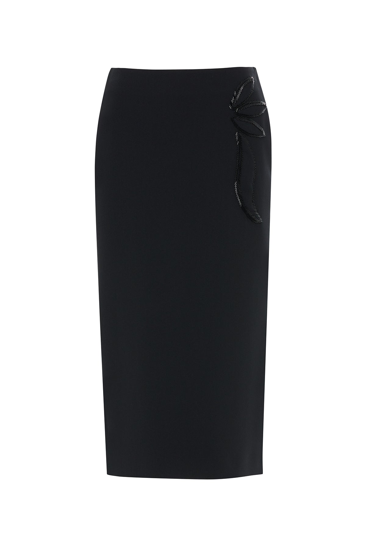 Black Midi Skirt with Bead Detail