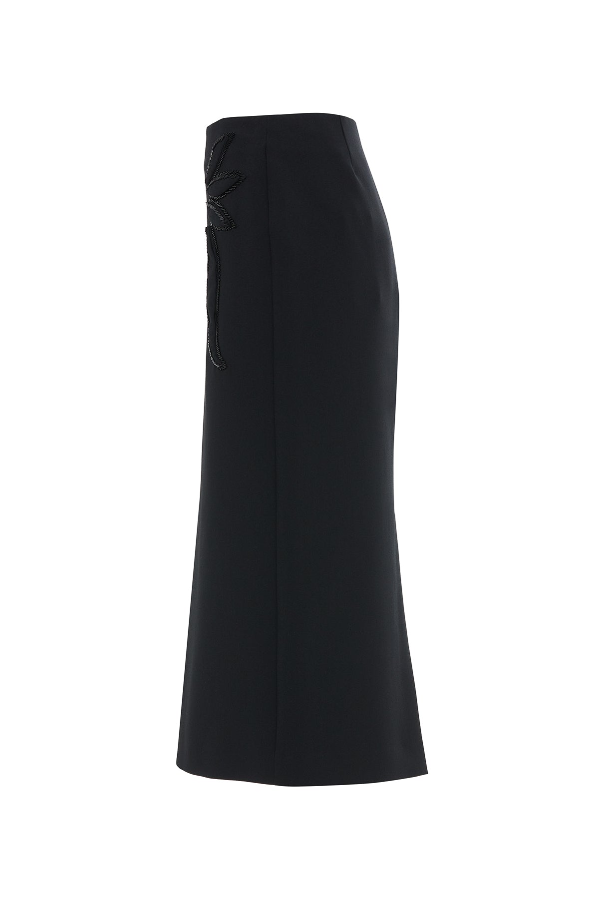 Black Midi Skirt with Bead Detail