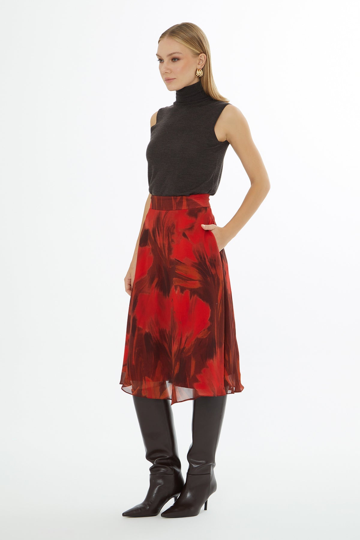Printed Midi Skirt with Zip Closure