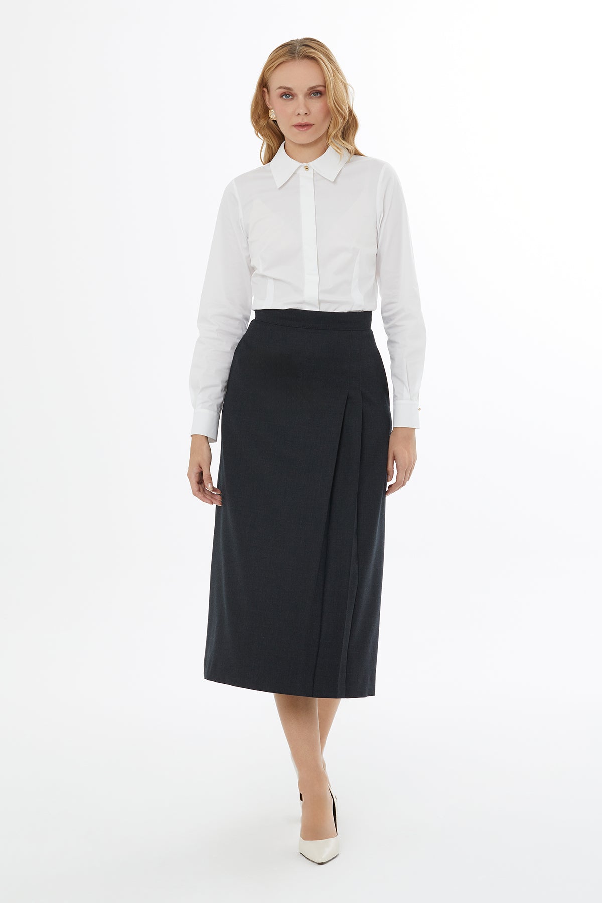 Grey Midi Skirt with Back Zipper