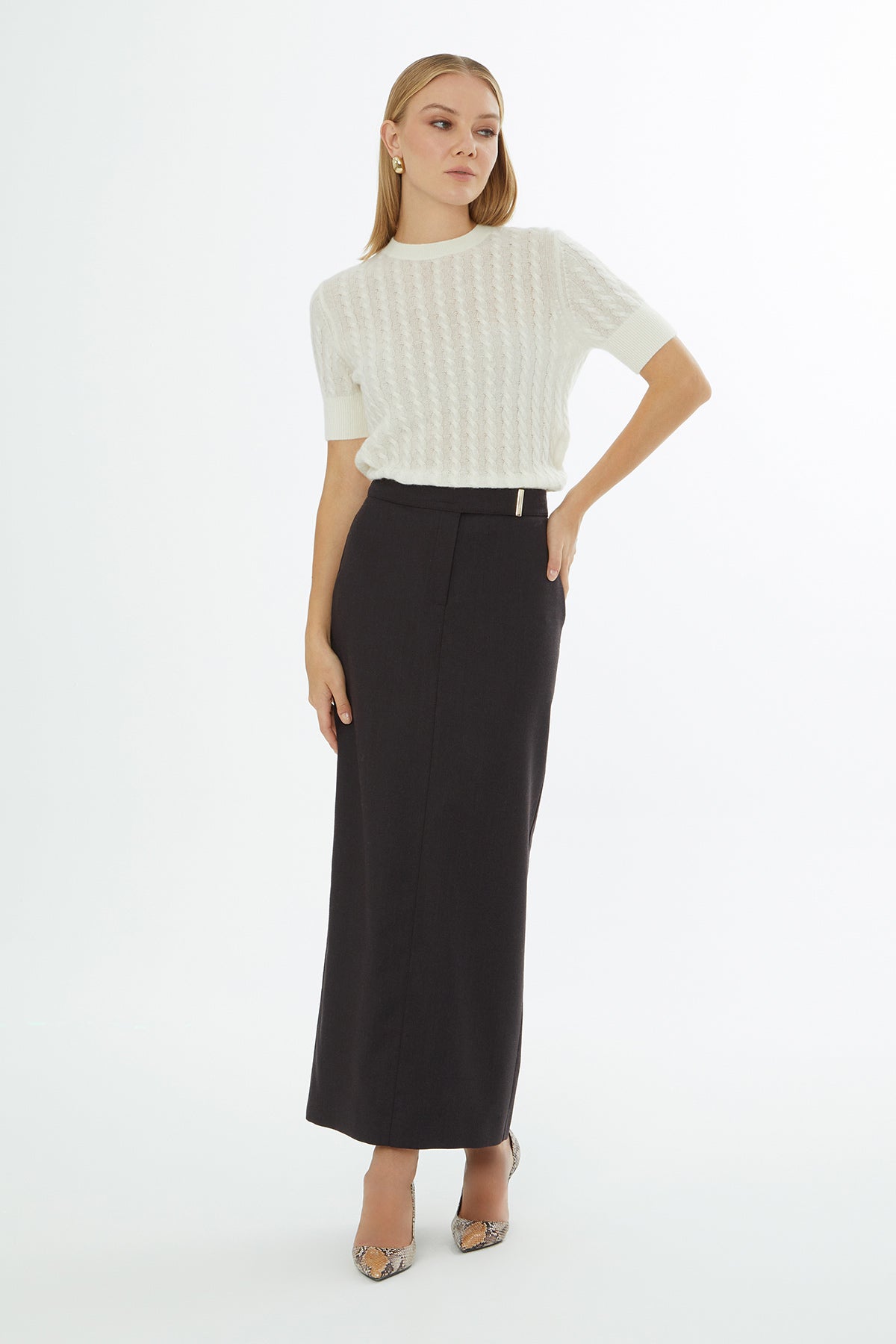 Brown Maxi Skirt with Waist Detail
