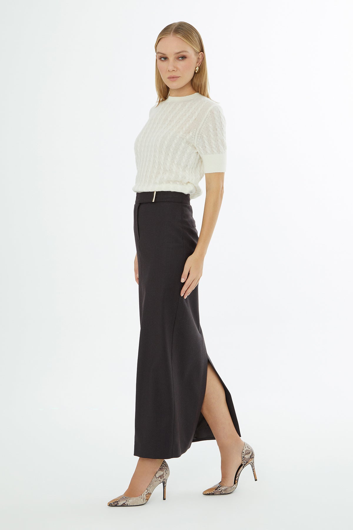 Brown Maxi Skirt with Waist Detail