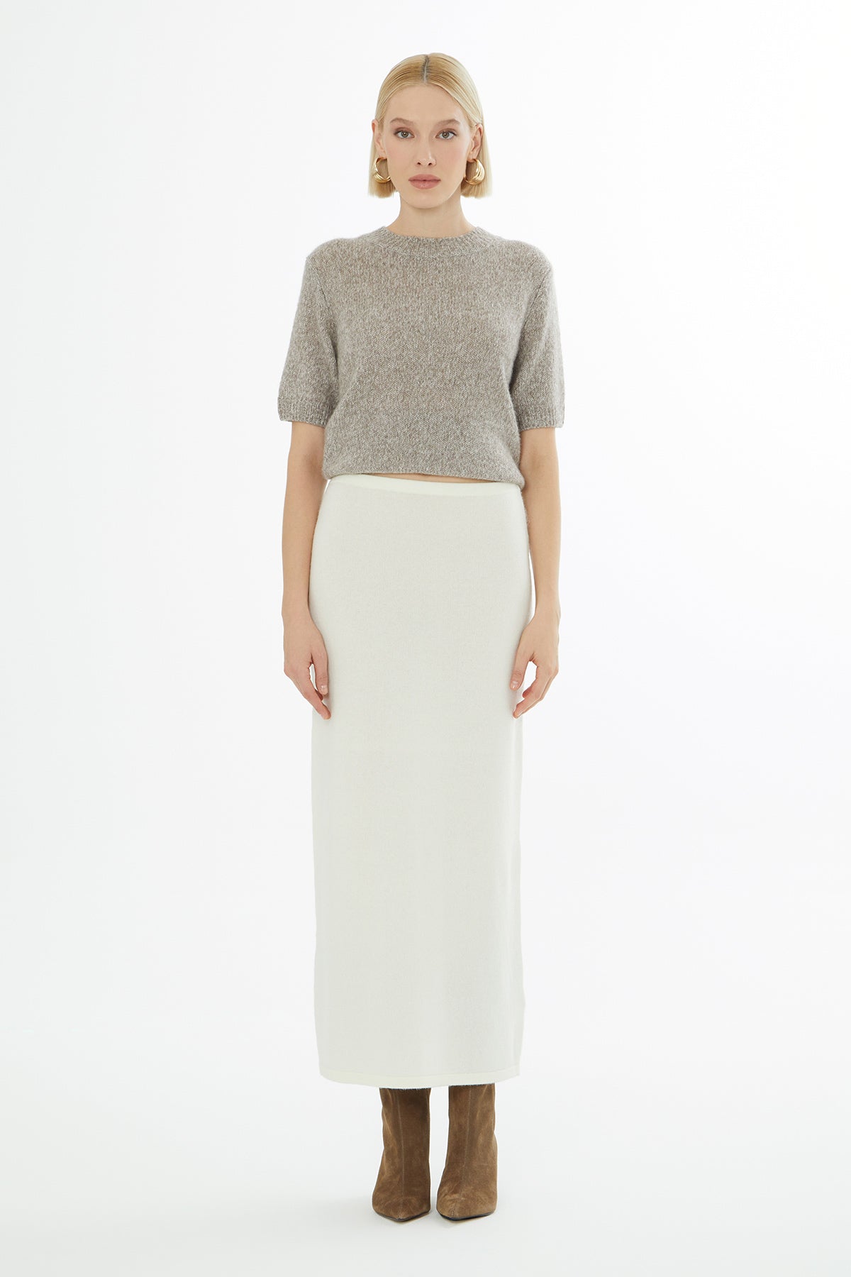Ecru Slim Knit Long Skirt