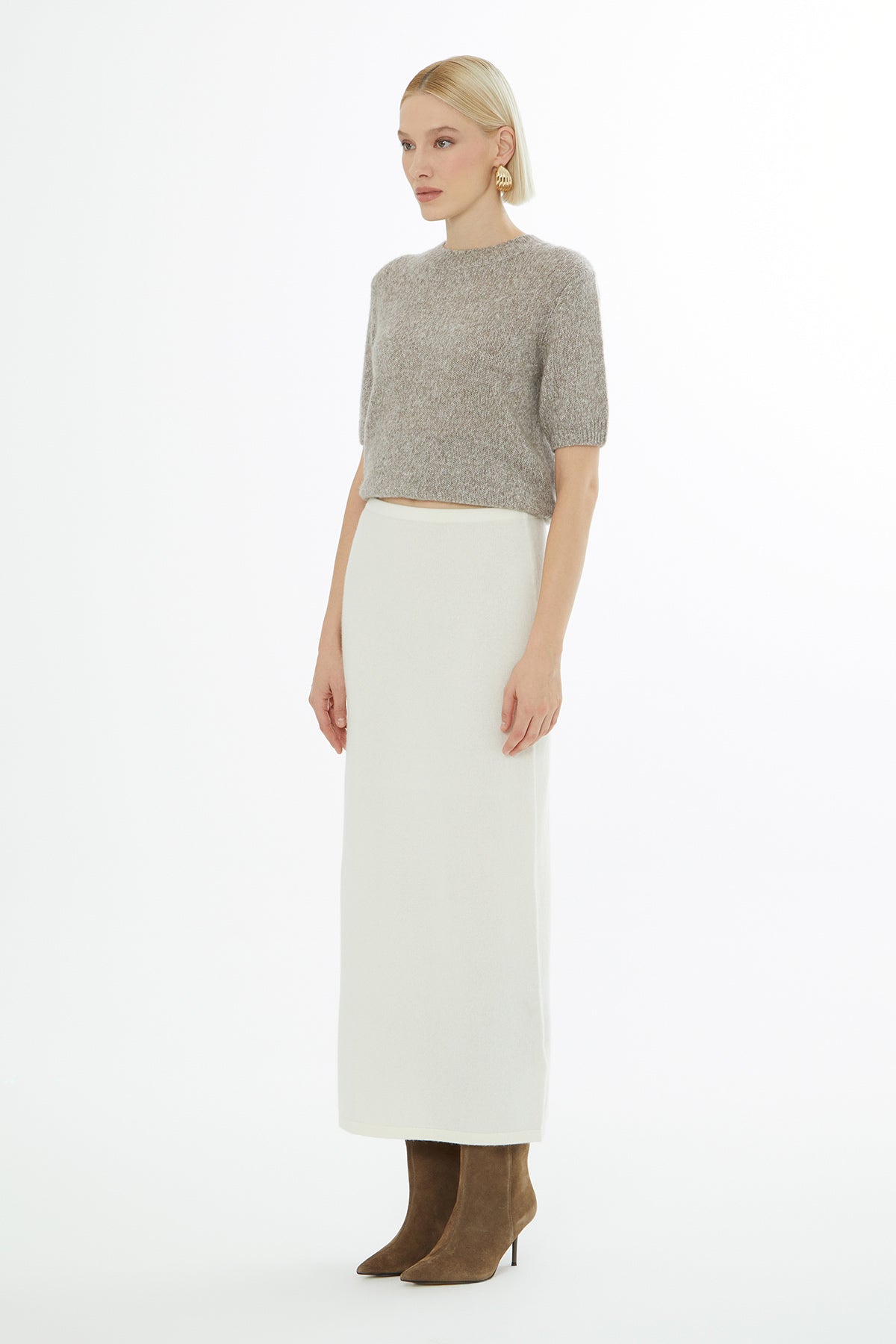 Ecru Slim Knit Long Skirt