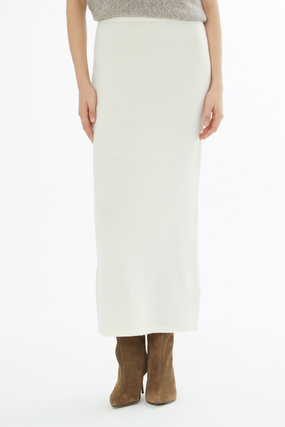 Ecru Slim Knit Long Skirt