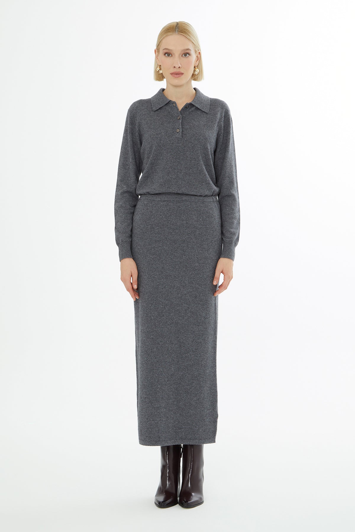 Grey Slim Knit Long Skirt