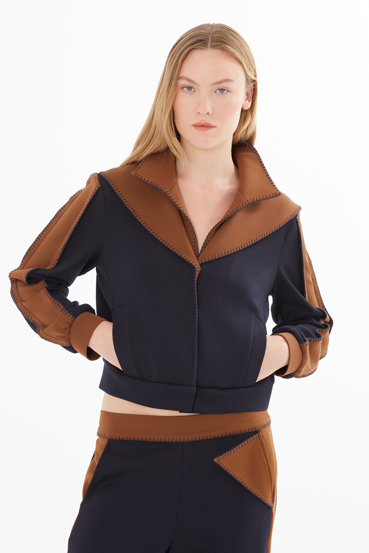 Navy Stitch-Detail Sweatshirt