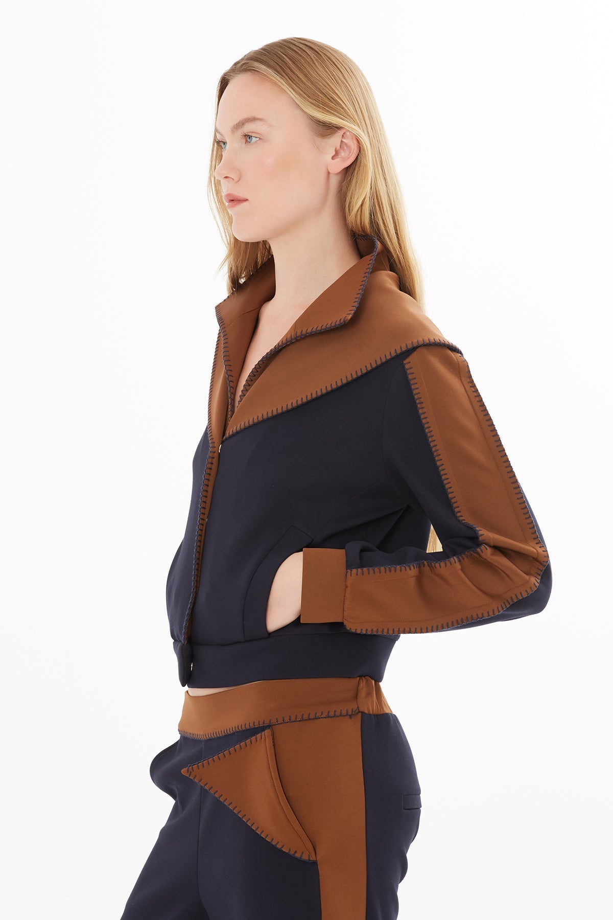 Navy Stitch-Detail Sweatshirt