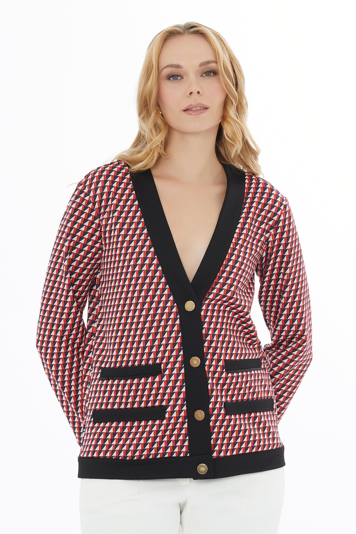 Printed V-Neck Jacket