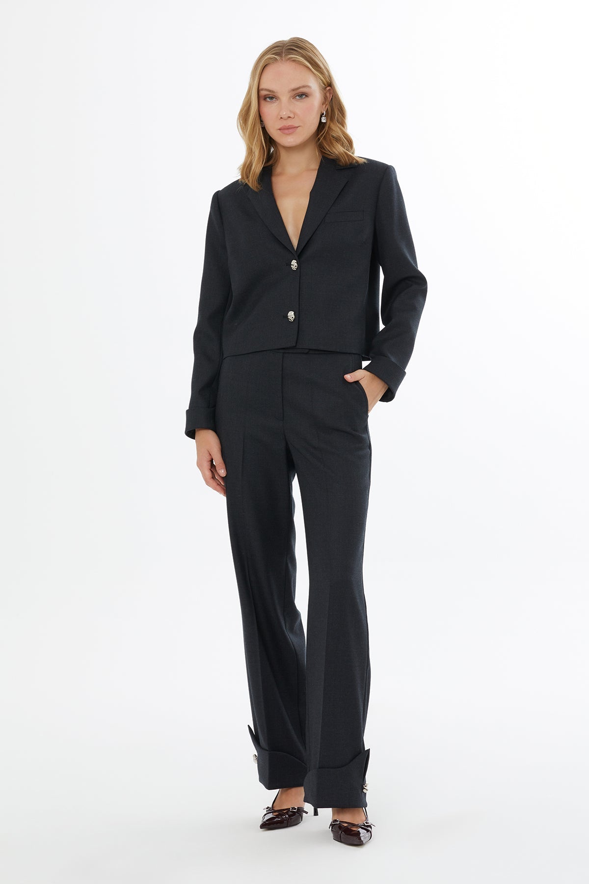 Grey Jacket with Button Closure