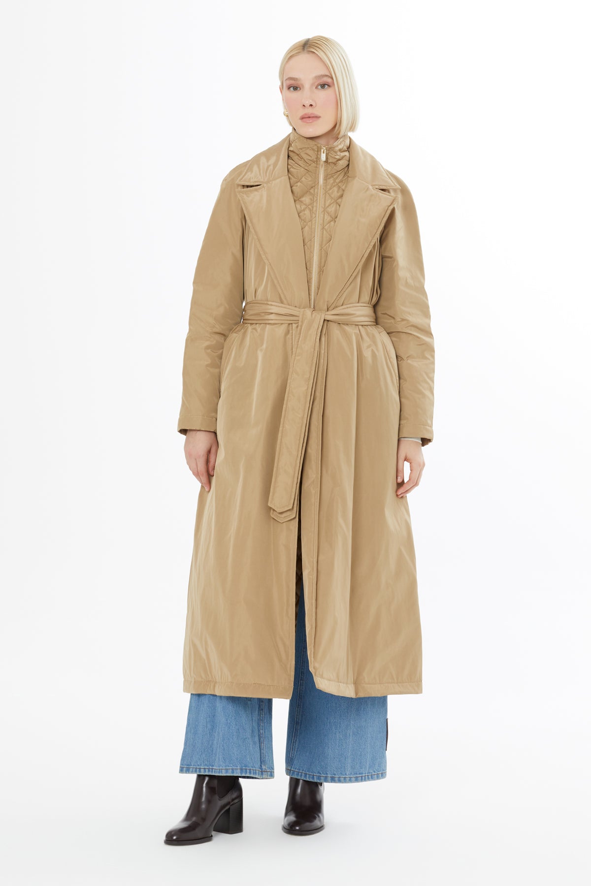 Belted Long Beige Trench Coat
