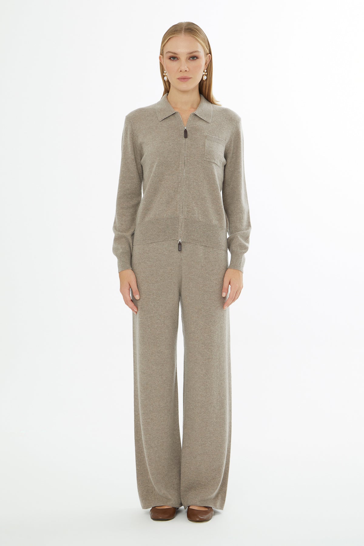 Beige Shirt-Collar Cardigan