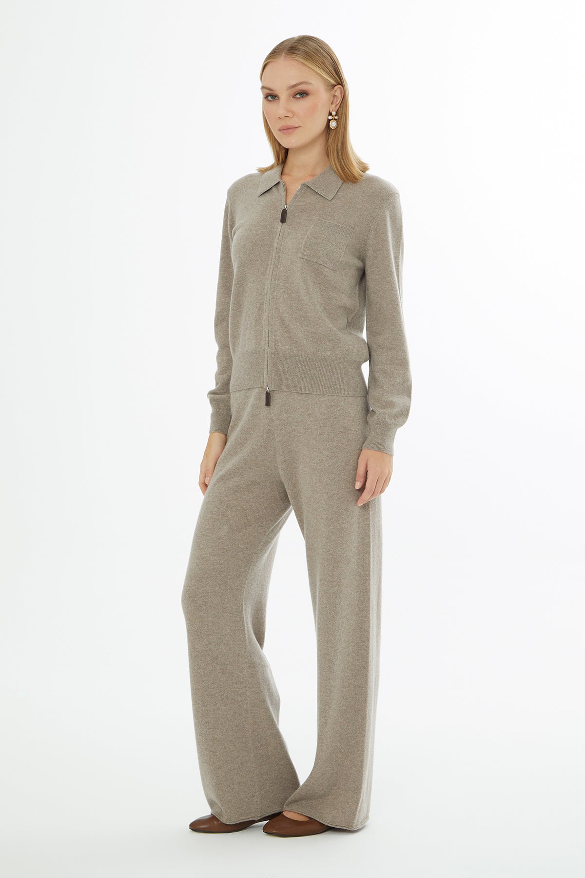 Beige Shirt-Collar Cardigan