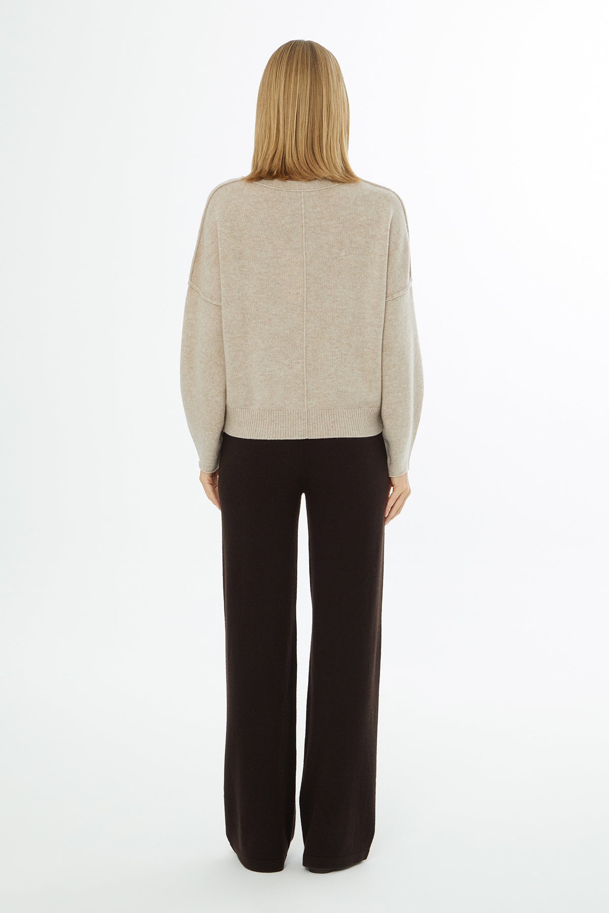 Beige V-Neck Cardigan with Button Closure