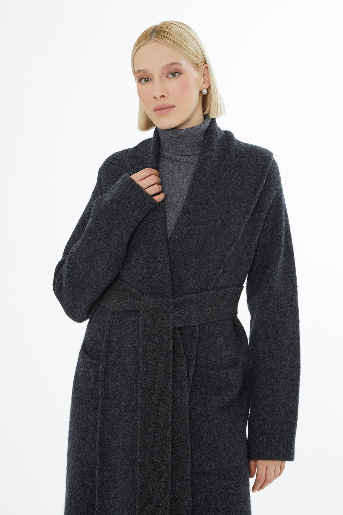 Grey Shawl-Collar Coat with