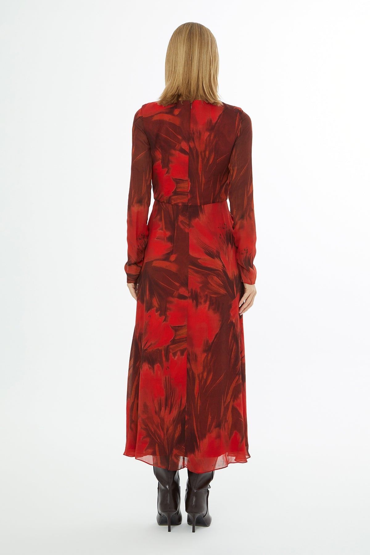 Printed Midi Dress with Shoulder Gathering