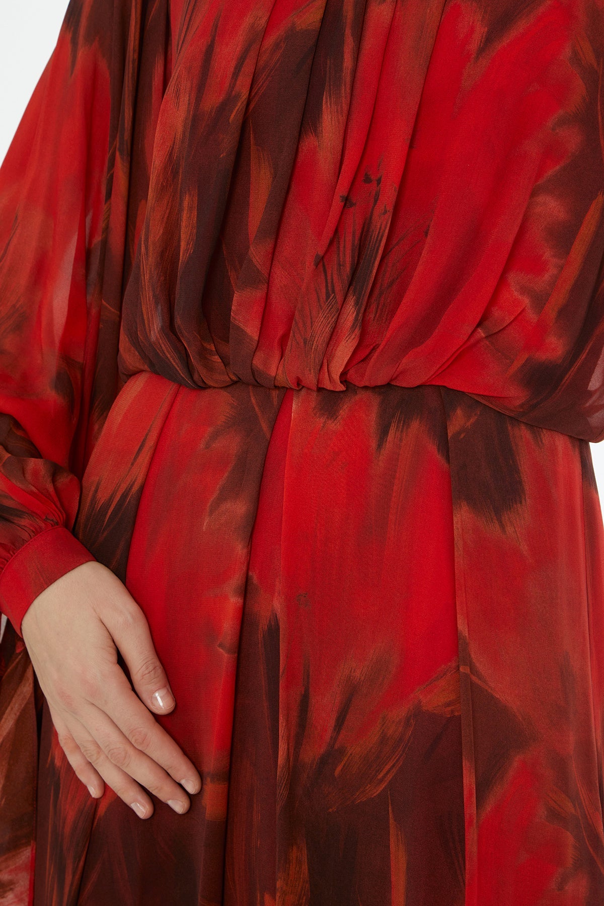 Patterned Long-Sleeve Long Dress