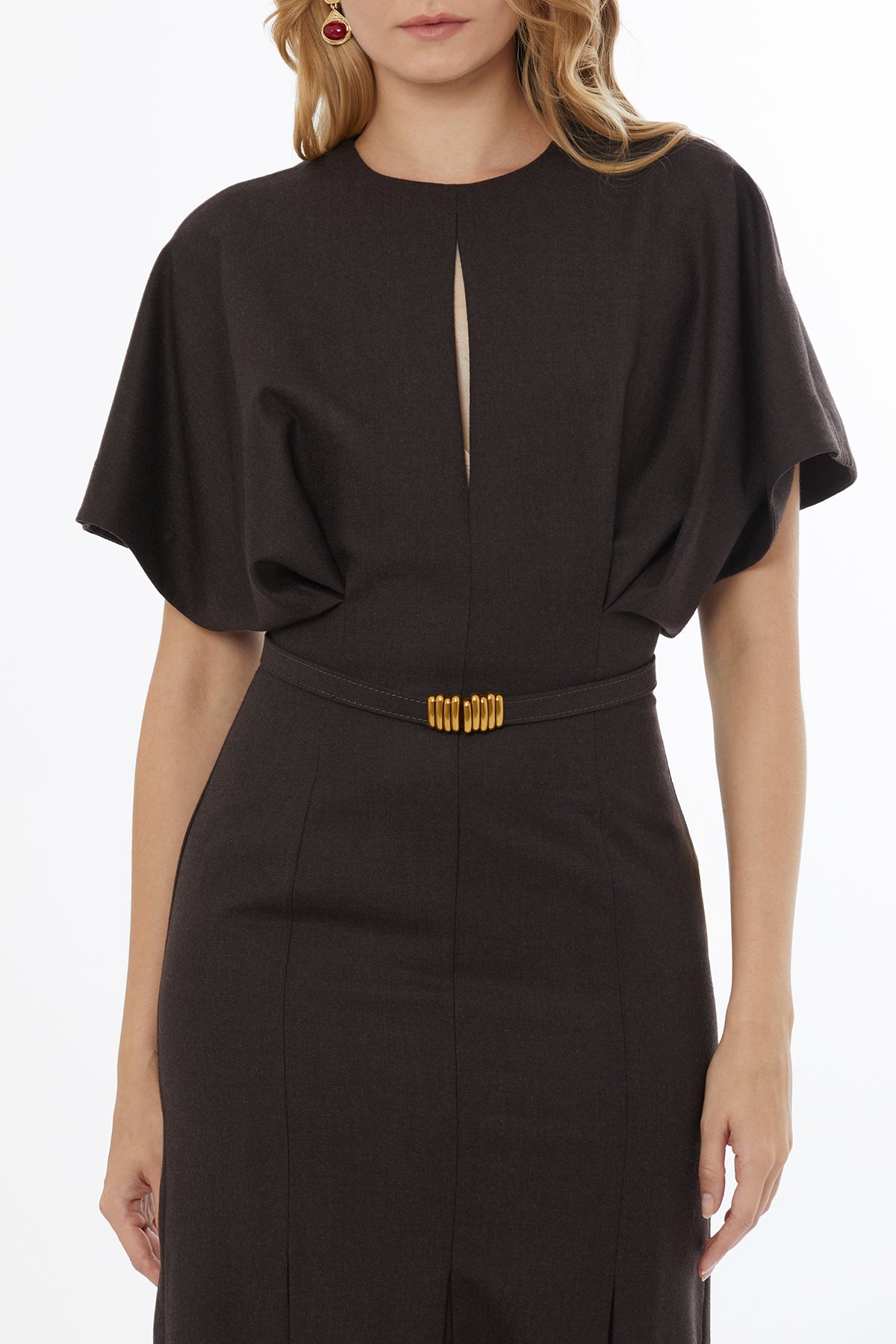 Brown Batwing Sleeve Maxi Dress