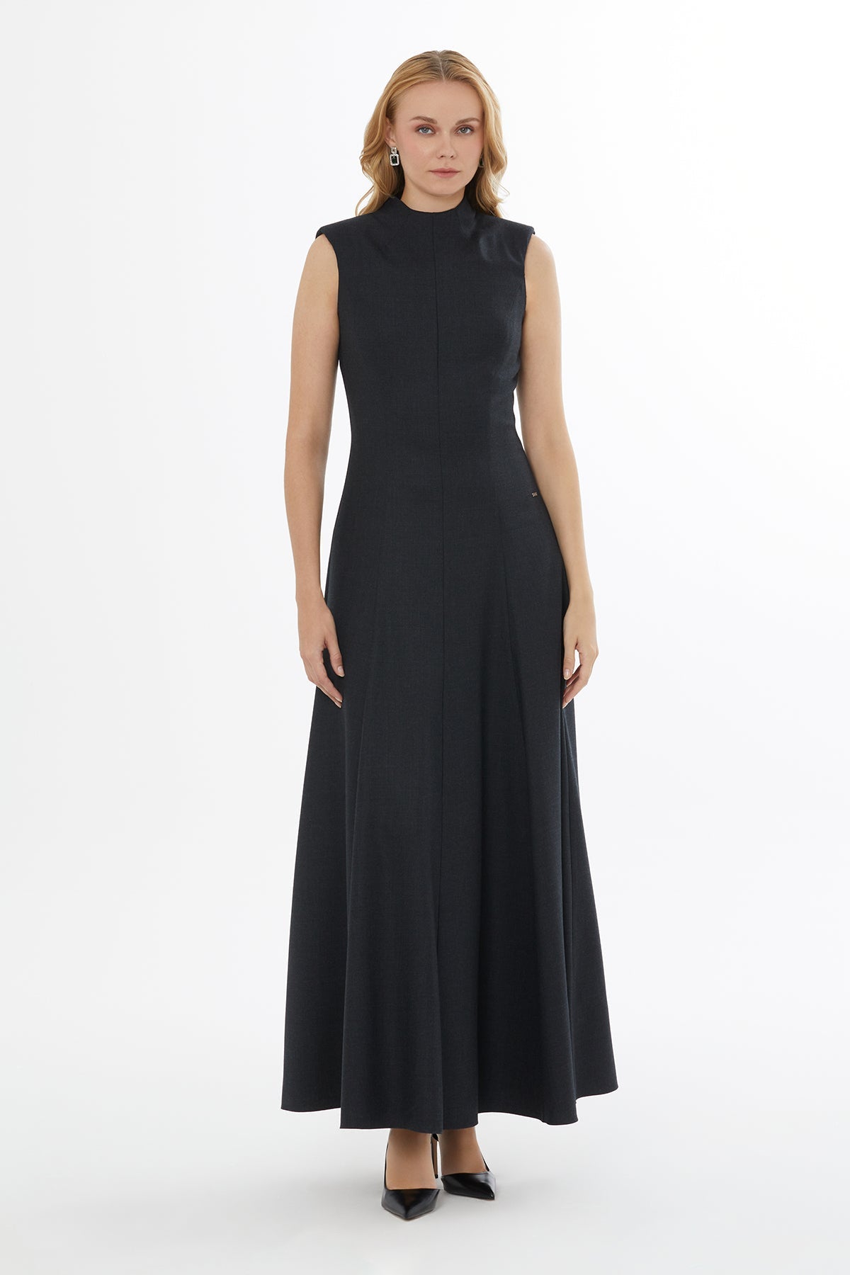 Gray Crew Neck Long Dress