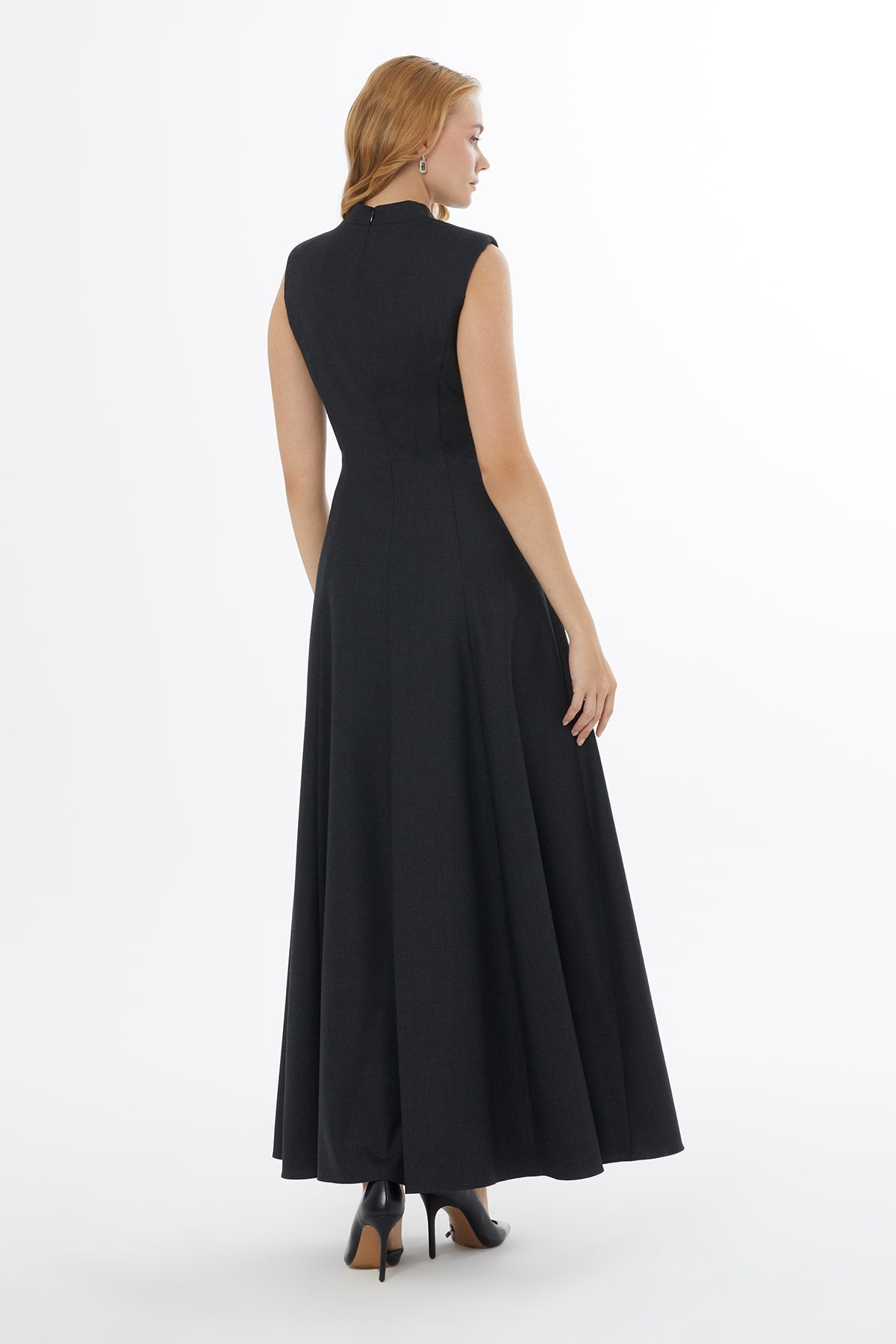 Gray Crew Neck Long Dress