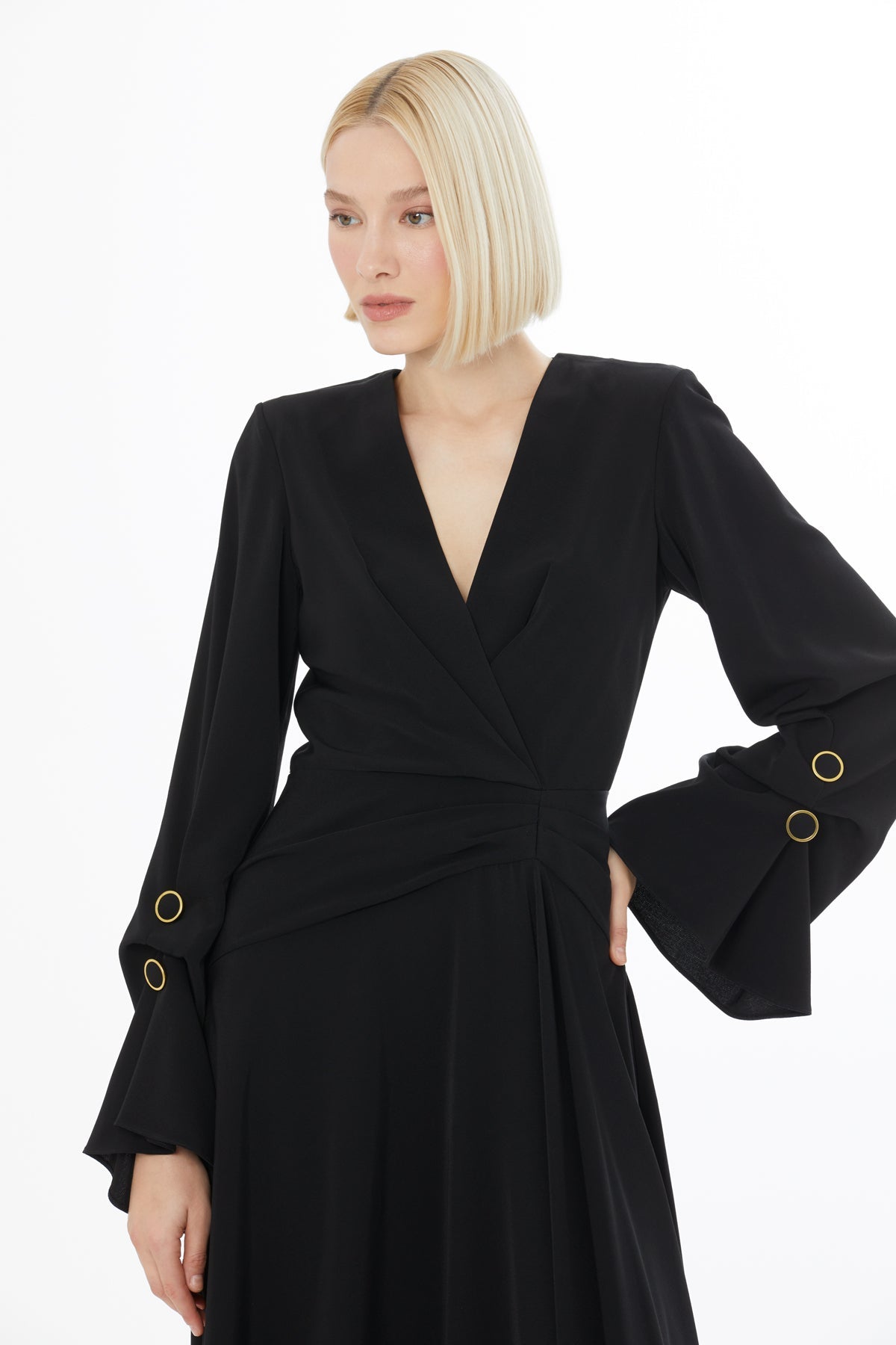 Black Midi Dress with Flared Sleeves