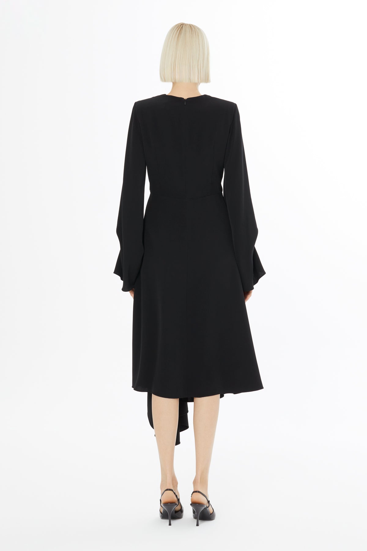 Black Midi Dress with Flared Sleeves