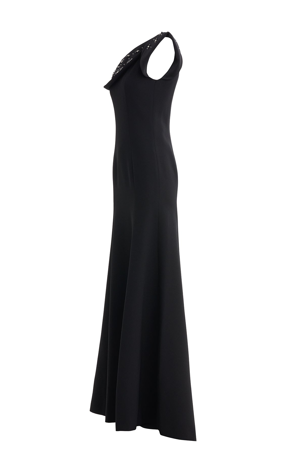 Black Embroidered Low-Neck Maxi Dress