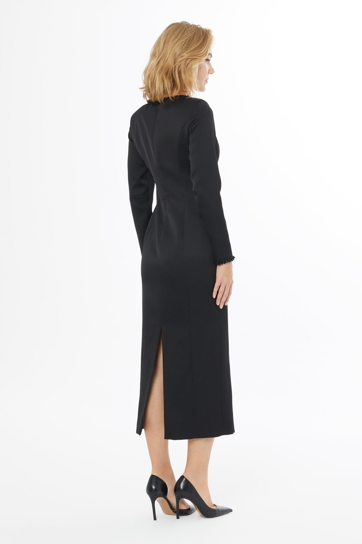 Black Midi Dress with Collar Detail