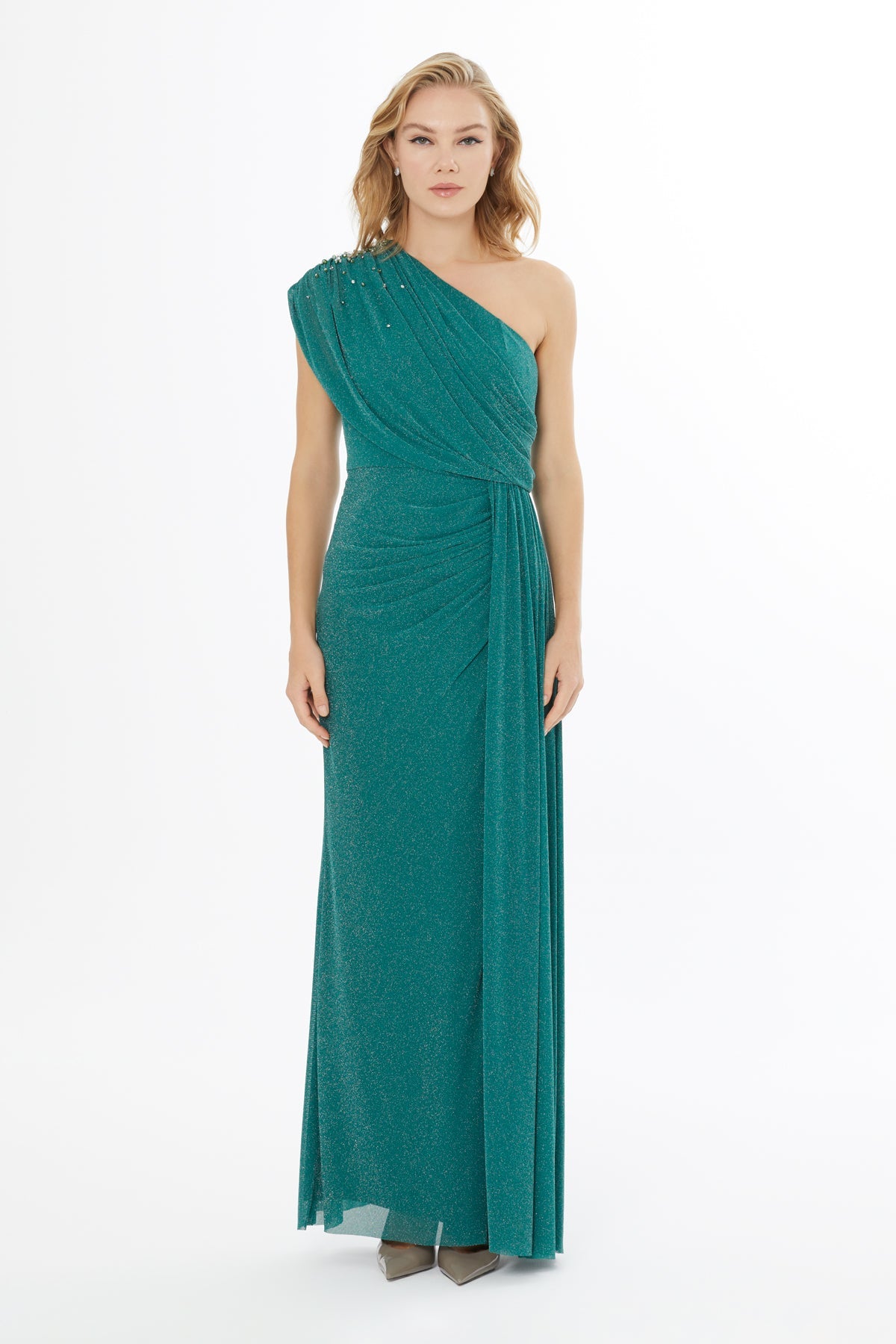 Green One-Shoulder Long Dress
