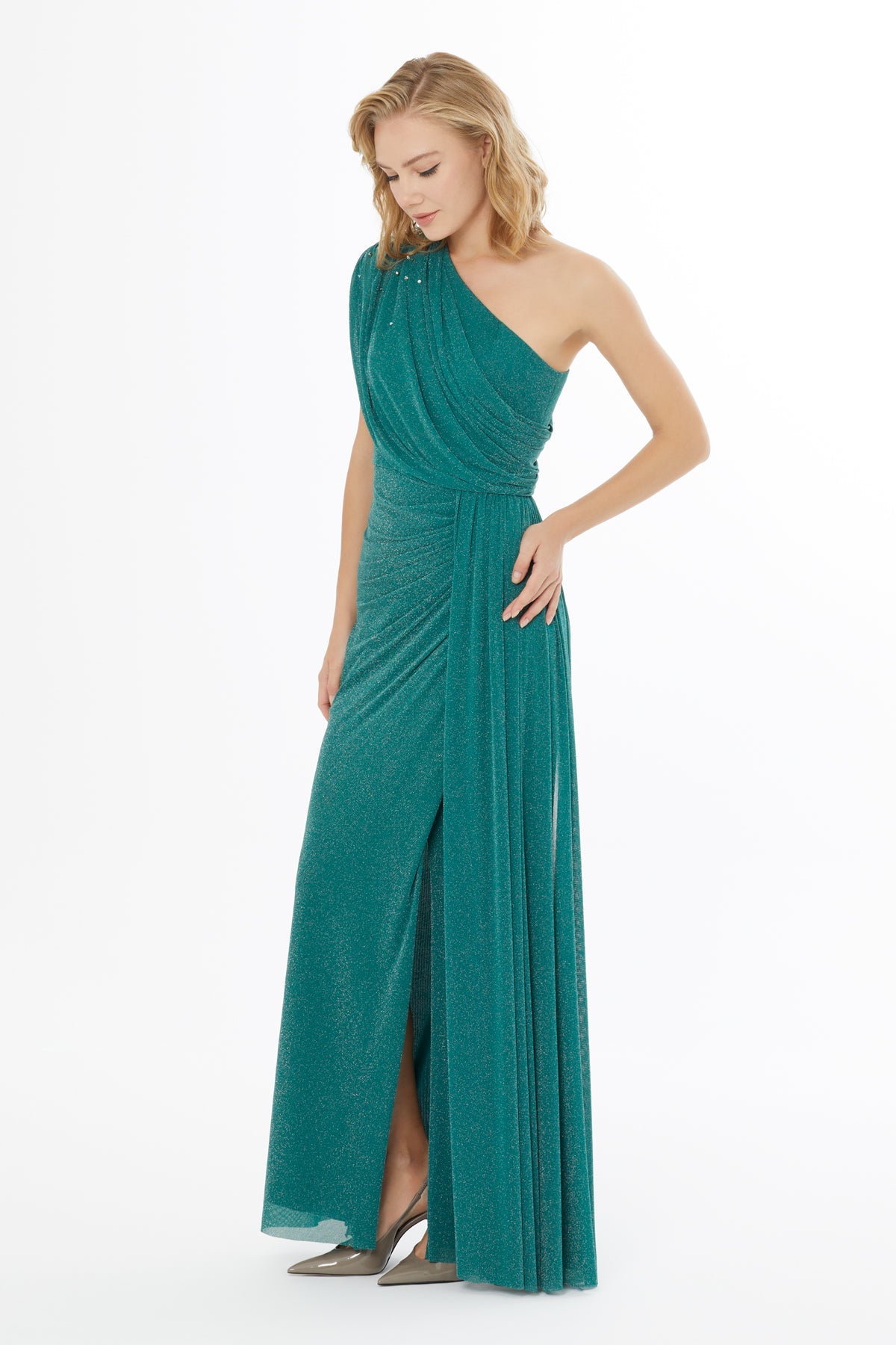 Green One-Shoulder Long Dress