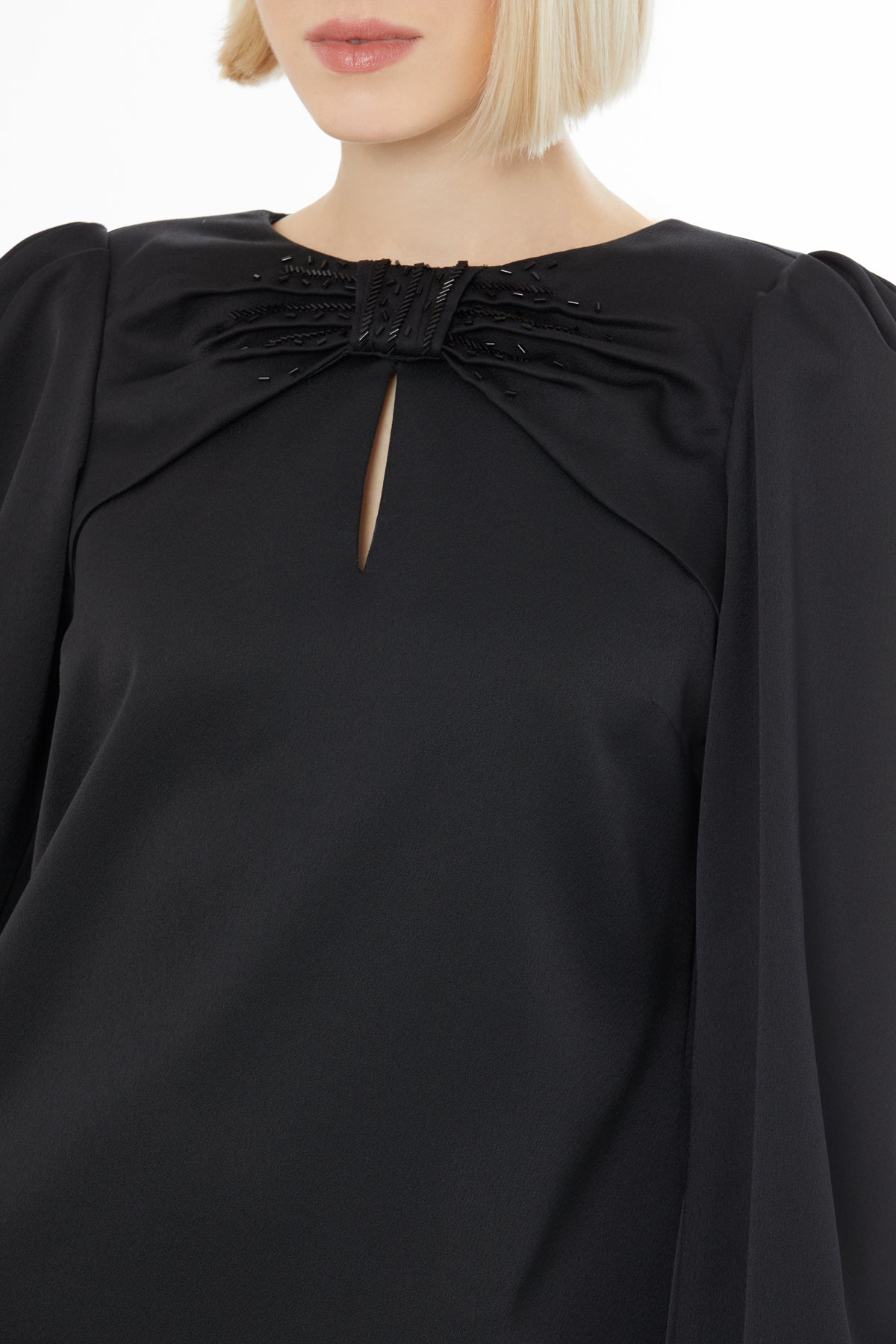 Shoulder-Pad Long-Sleeve Buttoned Midi Dress N