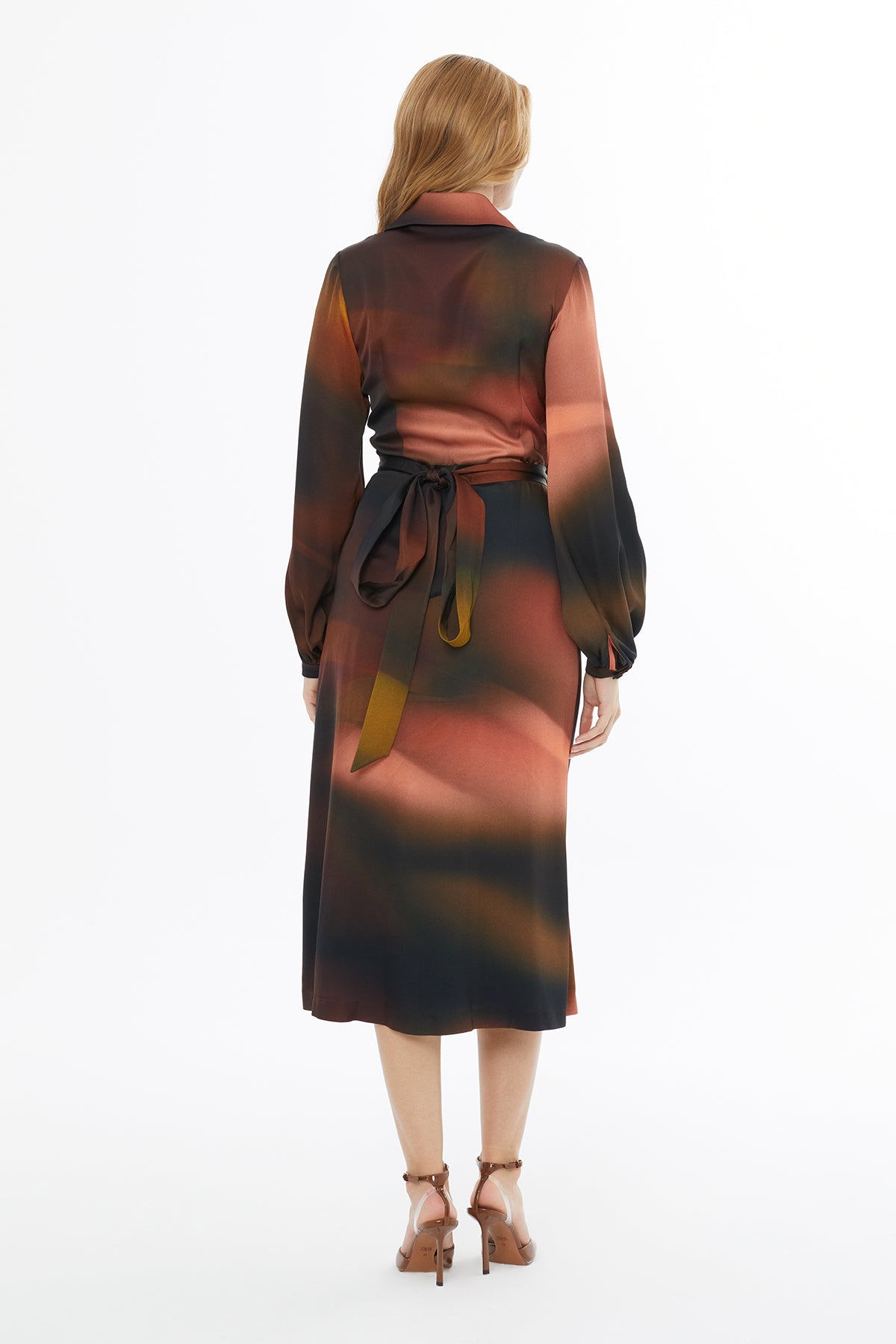Wrap Buttoned Long-Sleeve Dress N