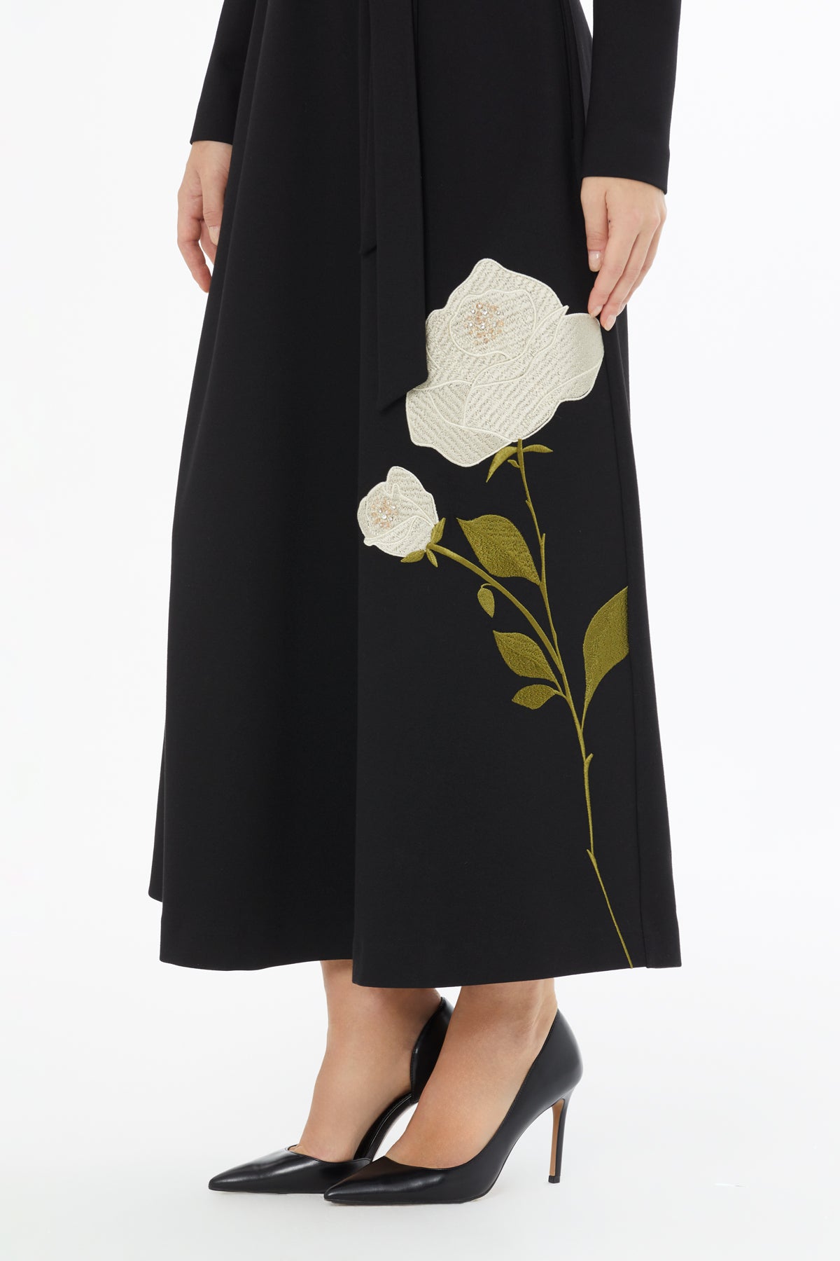 Black Embroidered Floral Maxi Dress