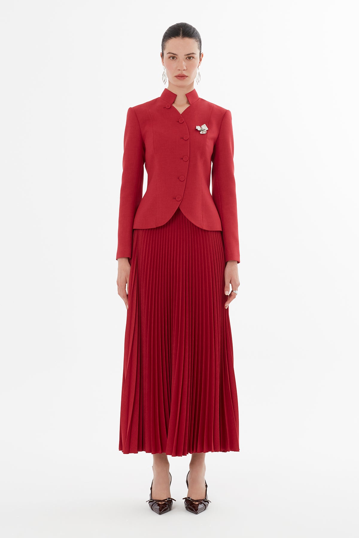 Double-Breasted Jacket and Pleated Skirt Set N