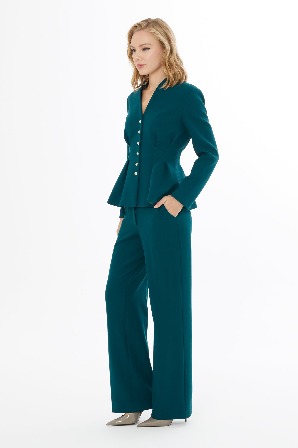 Green GreyJacket and Carrot Pants Suit